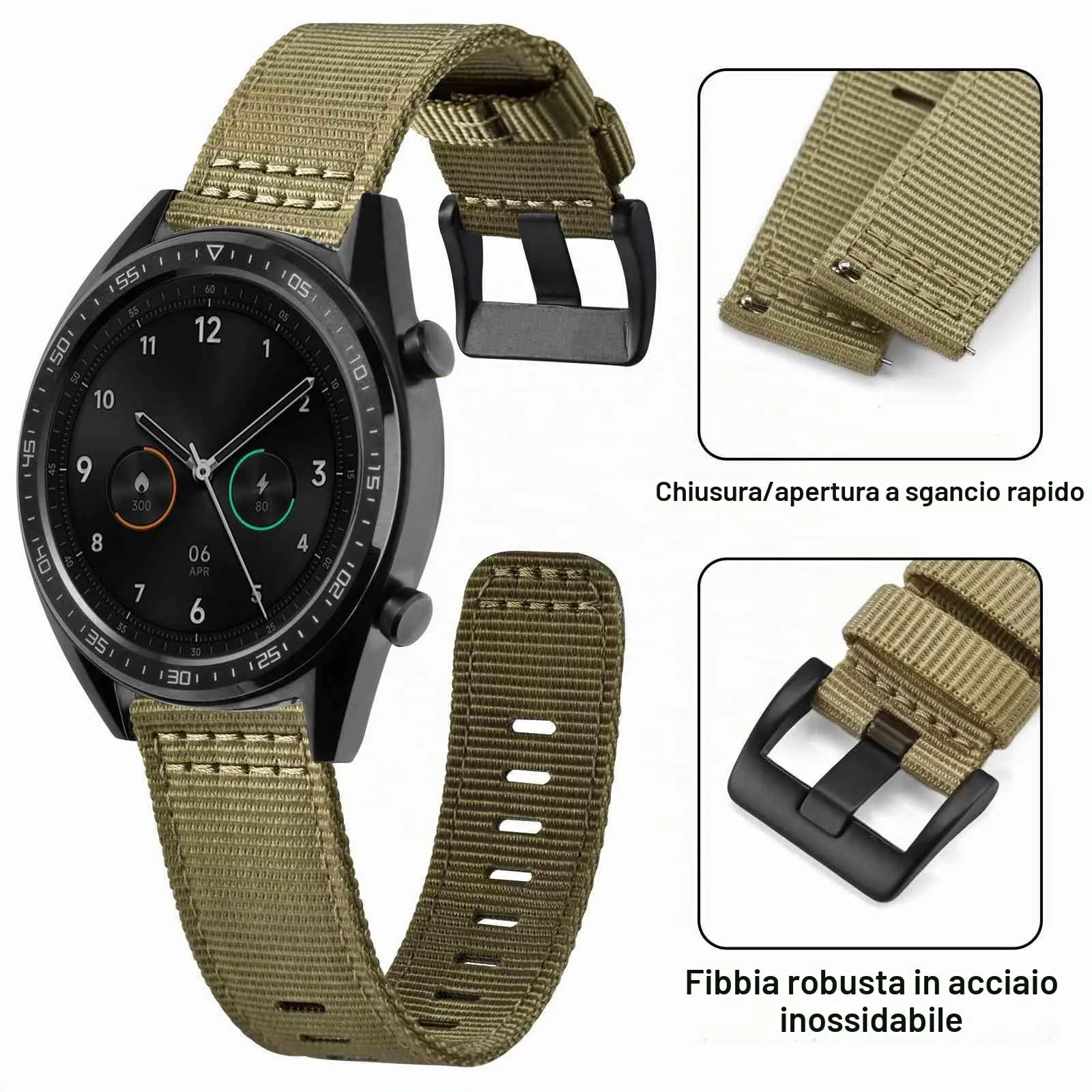 ANNEFIT Cinturino Orologio Nylon 20mm con Fibbia Nera, Cinturini per Orologi Militari a Sgancio Rapido per Uomo Donna (Verde Oliva) - immagine 3