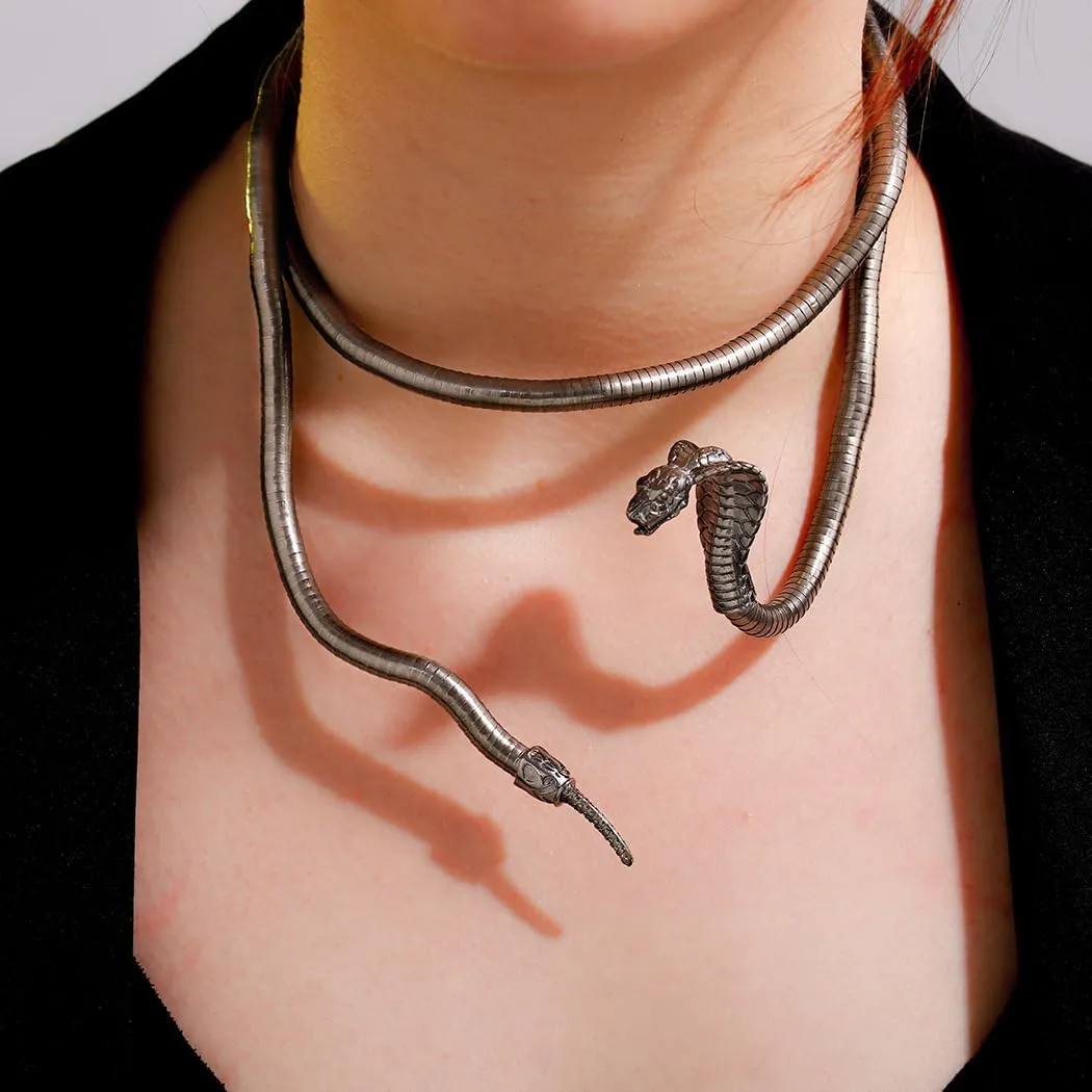 CHONGQILAO Collana a Serpente Pieghevole, Collana di Halloween Bracciale Serpente Braccialetto, Collane Femminili, Bendable Snake Necklace, Girocollo Donna Uomo, Halloween Accessori - immagine 2