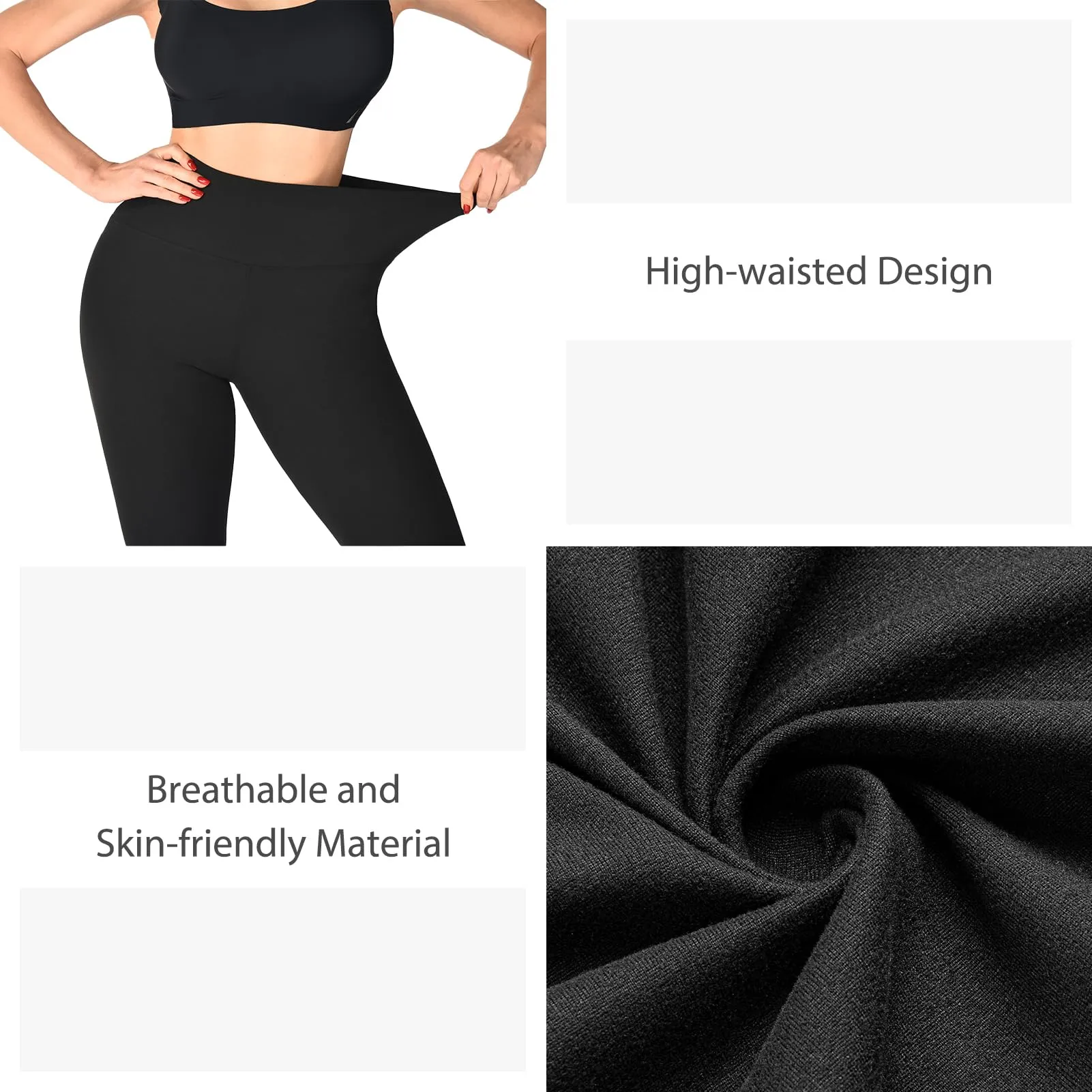 SINOPHANT Confezione da 3 leggings da donna a vita alta, leggings neri opachi per palestra, yoga, sport, L-XL - immagine 3