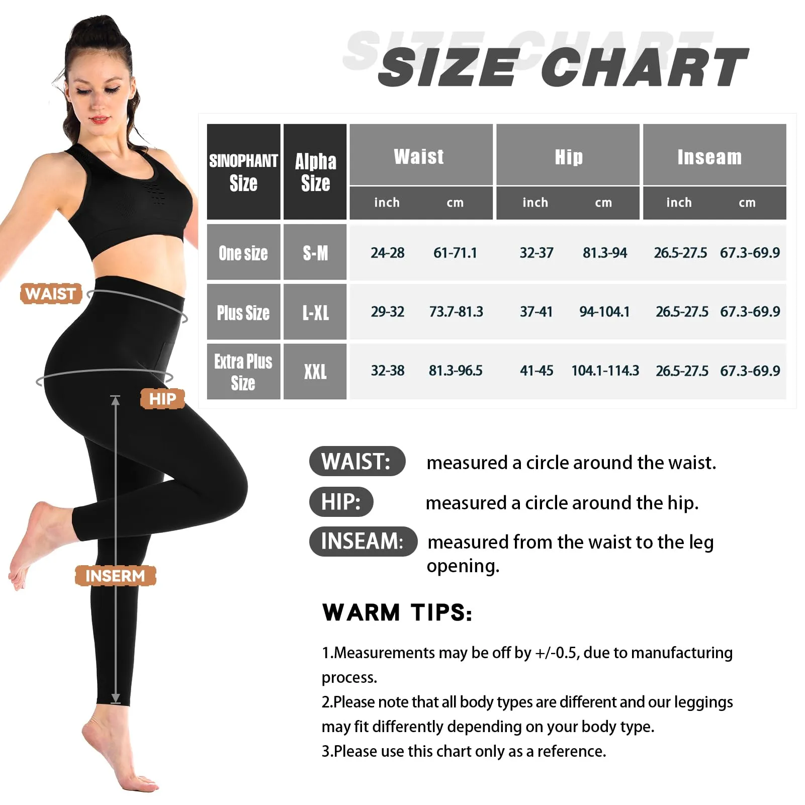 SINOPHANT Confezione da 3 leggings da donna a vita alta, leggings neri opachi per palestra, yoga, sport, L-XL - immagine 6