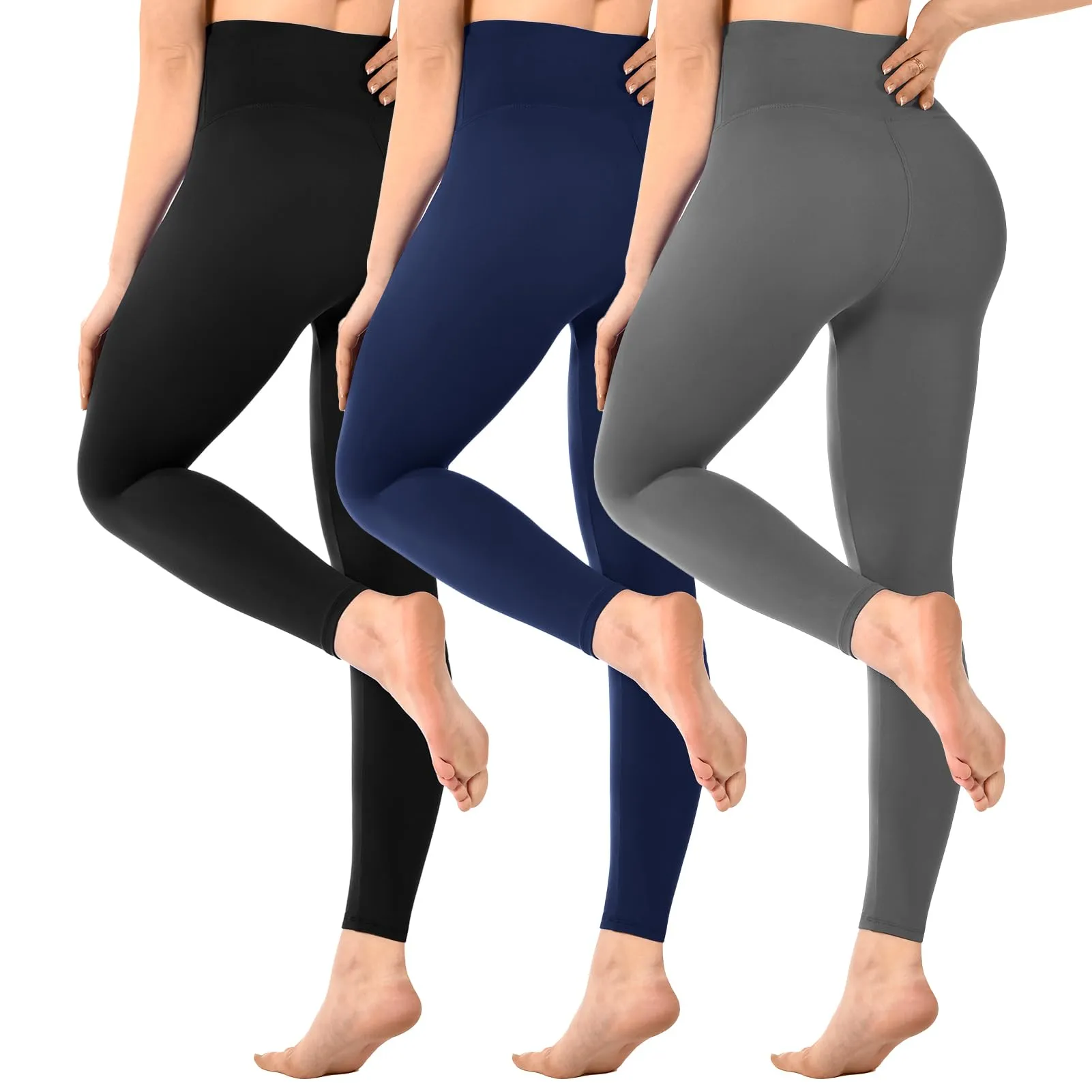 SINOPHANT Set di 3 leggings da donna, a vita alta, opachi, per palestra, yoga, sport, colore: nero, Nero/Navy/Grigio, 4XL - immagine 1