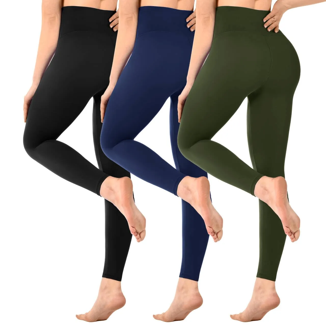 SINOPHANT Set di 3 leggings da donna, a vita alta, opachi, per palestra, yoga, sport, colore: nero, Nero/Navy/Verde militare, 3XL - immagine 1