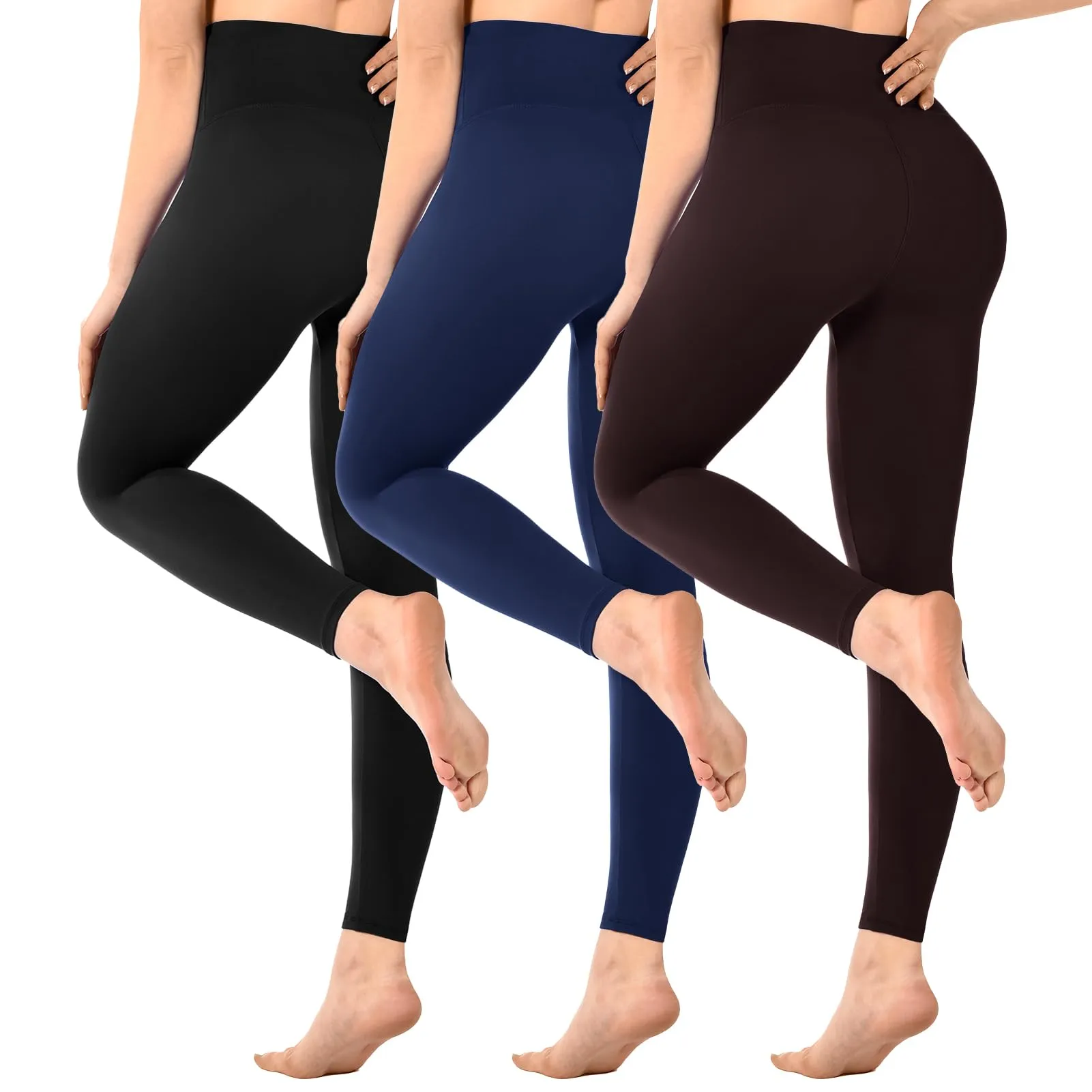 SINOPHANT Set di 3 leggings da donna, a vita alta, opachi, per palestra, yoga, sport, colore: nero, Nero/Navy/Marrone, 3XL - immagine 1