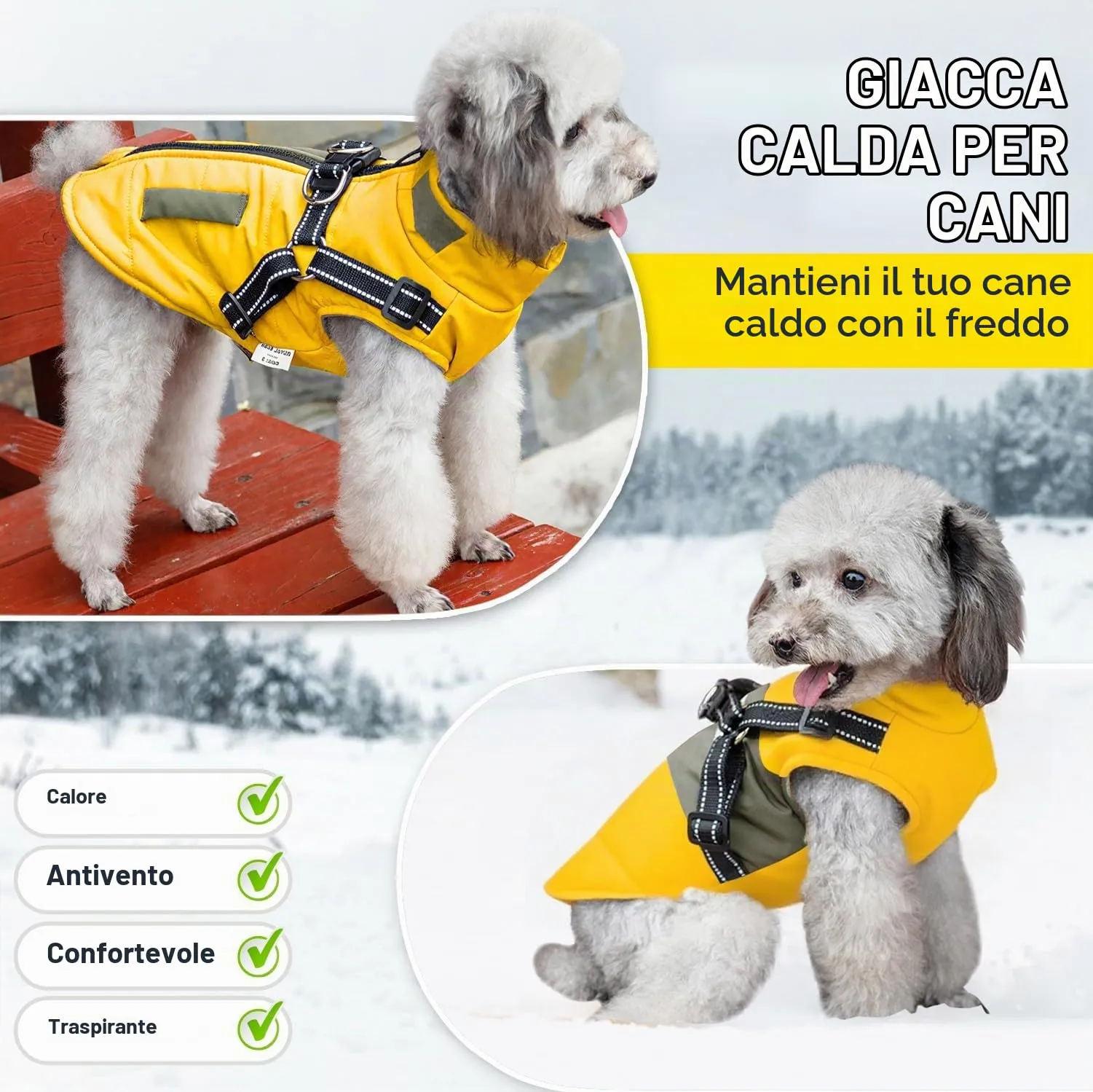 Oslueidy Giubbotti invernali per cani,Cappotti caldi per cani Vestiti per cani Abbigliamento per cani Gilet impermeabile per cuccioli con pettorina per cani di piccola taglia media - immagine 3