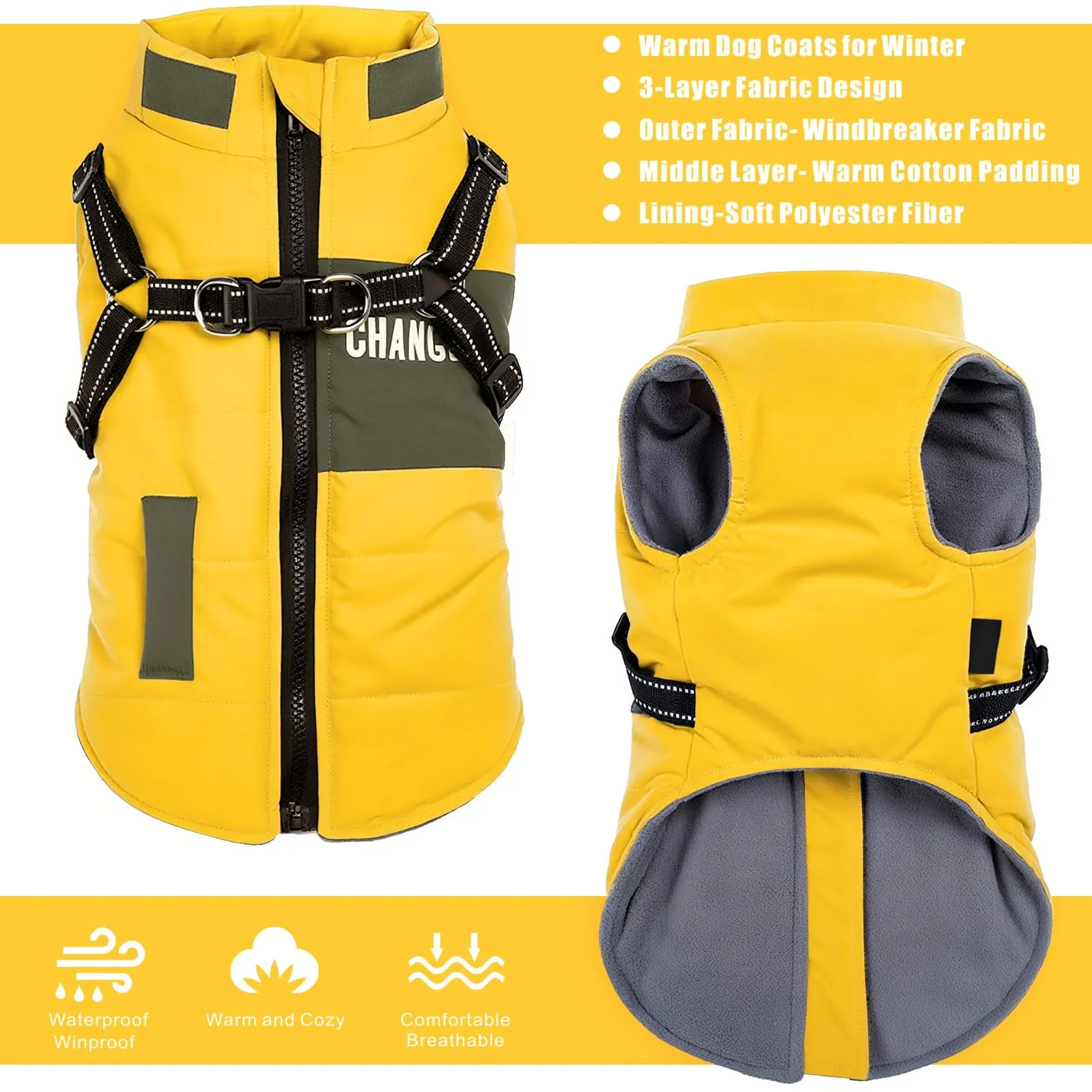 Oslueidy Giubbotti invernali per cani,Cappotti caldi per cani Vestiti per cani Abbigliamento per cani Gilet impermeabile per cuccioli con pettorina per cani di piccola taglia media - immagine 4