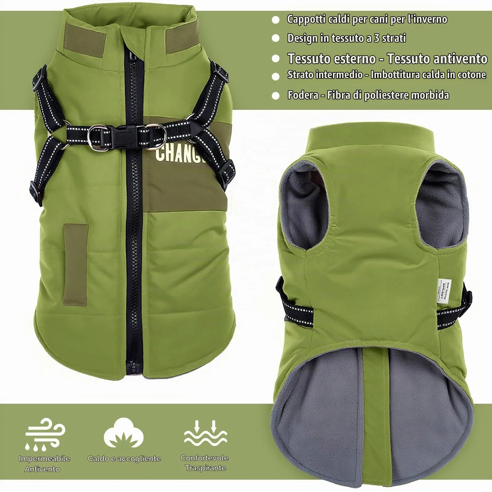 Oslueidy Giubbotti invernali per cani,Cappotti caldi per cani Vestiti per cani Abbigliamento per cani Gilet impermeabile per cuccioli con pettorina per cani di piccola taglia media - immagine 5
