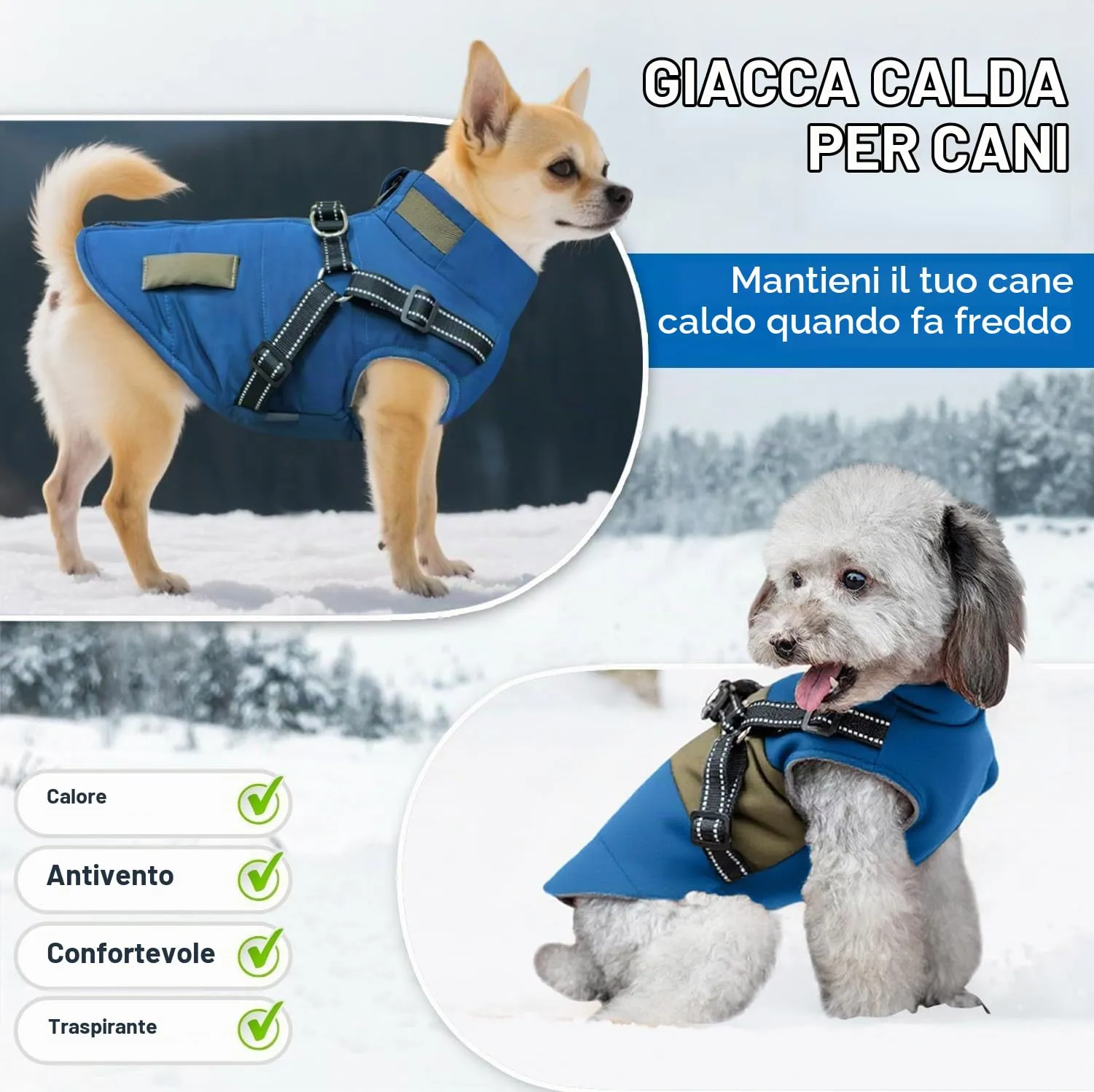 Oslueidy Giubbotti invernali per cani,Cappotti caldi per cani Vestiti per cani Abbigliamento per cani Gilet impermeabile per cuccioli con pettorina per cani di piccola taglia media - immagine 4