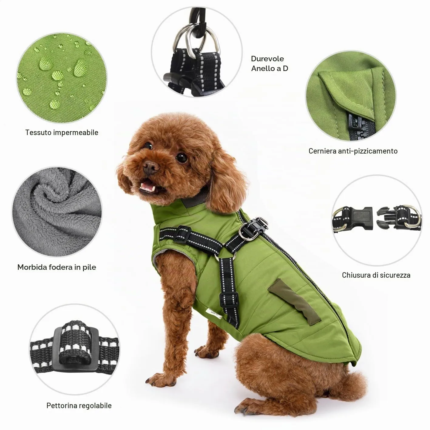 Oslueidy Giubbotti invernali per cani,Cappotti caldi per cani Vestiti per cani Abbigliamento per cani Gilet impermeabile per cuccioli con pettorina per cani di piccola taglia media - immagine 7