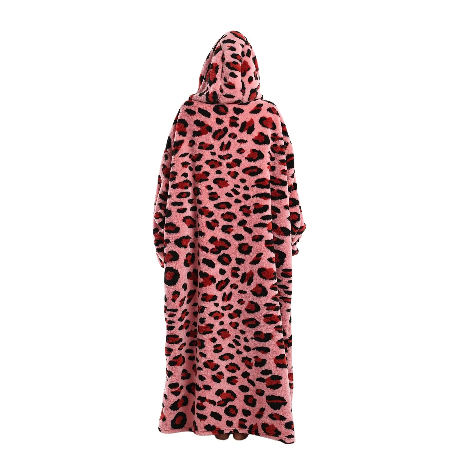 Gegeryozer Coperta ultra morbida con cappuccio, con maniche, calda coperta in flanella, da indossare per casa, divano e letto, coperta con cappuccio, Leopardo rosa, Taglia unica - immagine 4