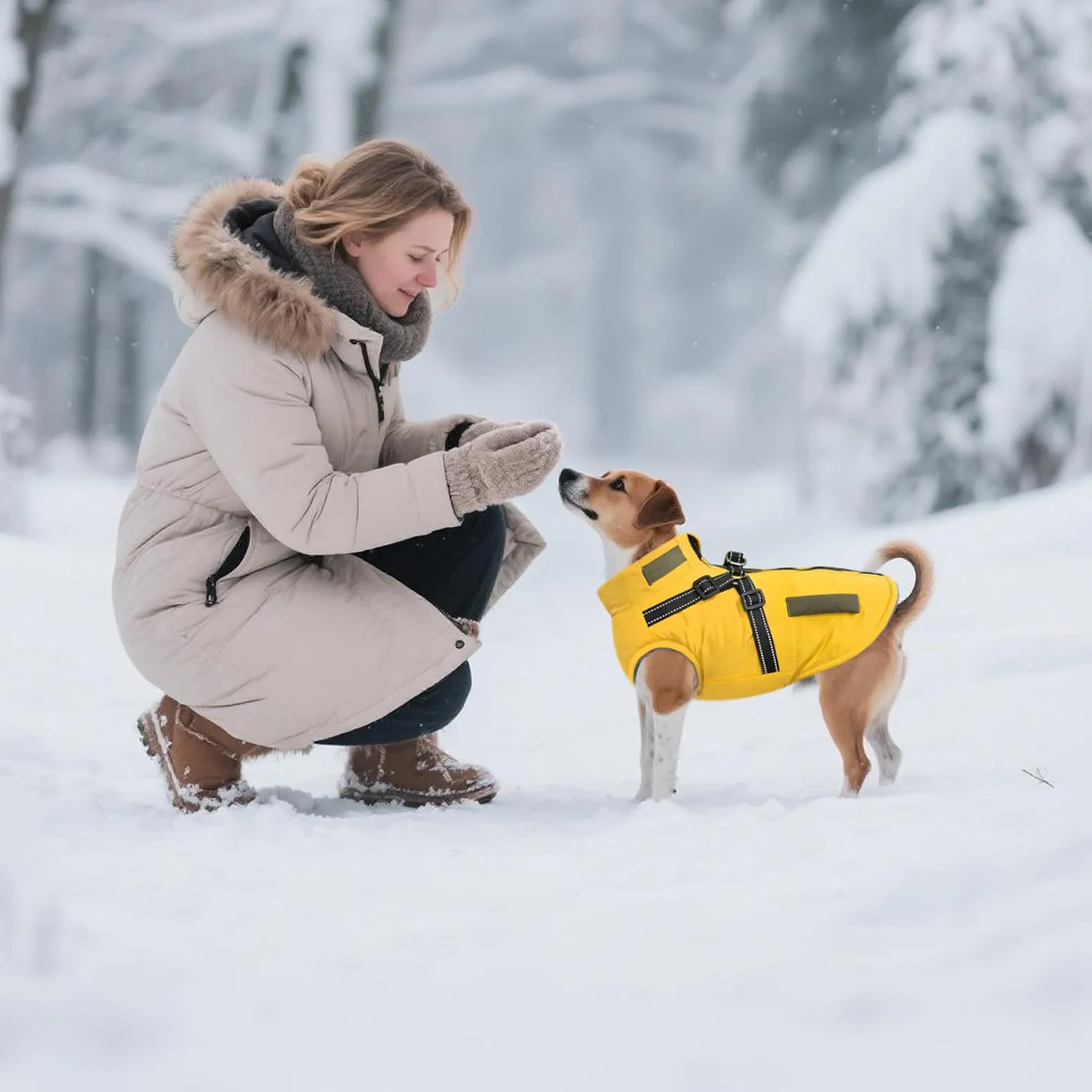 Oslueidy Giubbotti invernali per cani,Cappotti caldi per cani Vestiti per cani Abbigliamento per cani Gilet impermeabile per cuccioli con pettorina per cani di piccola taglia media - immagine 6