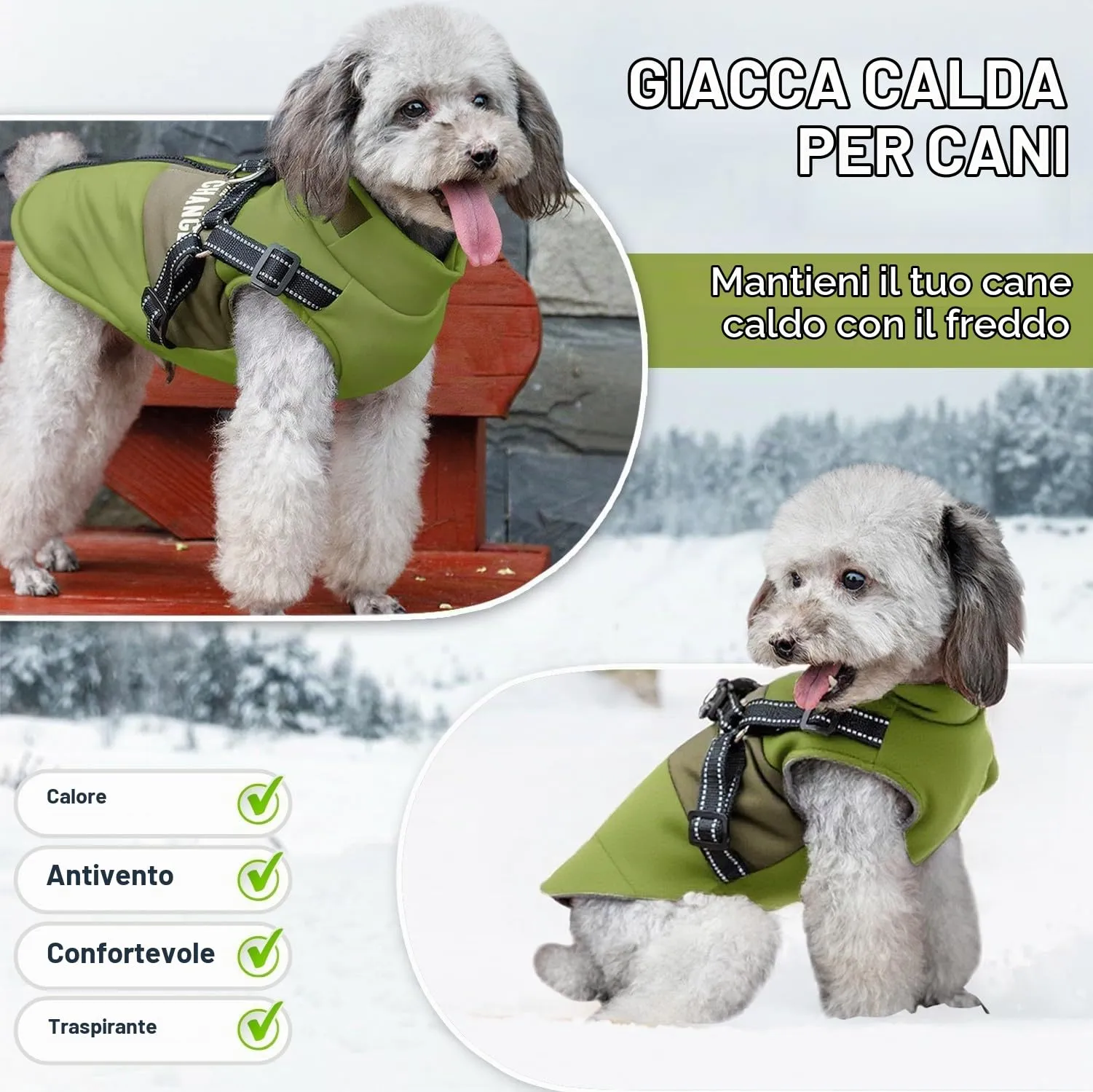 Oslueidy Giubbotti invernali per cani,Cappotti caldi per cani Vestiti per cani Abbigliamento per cani Gilet impermeabile per cuccioli con pettorina per cani di piccola taglia media - immagine 3
