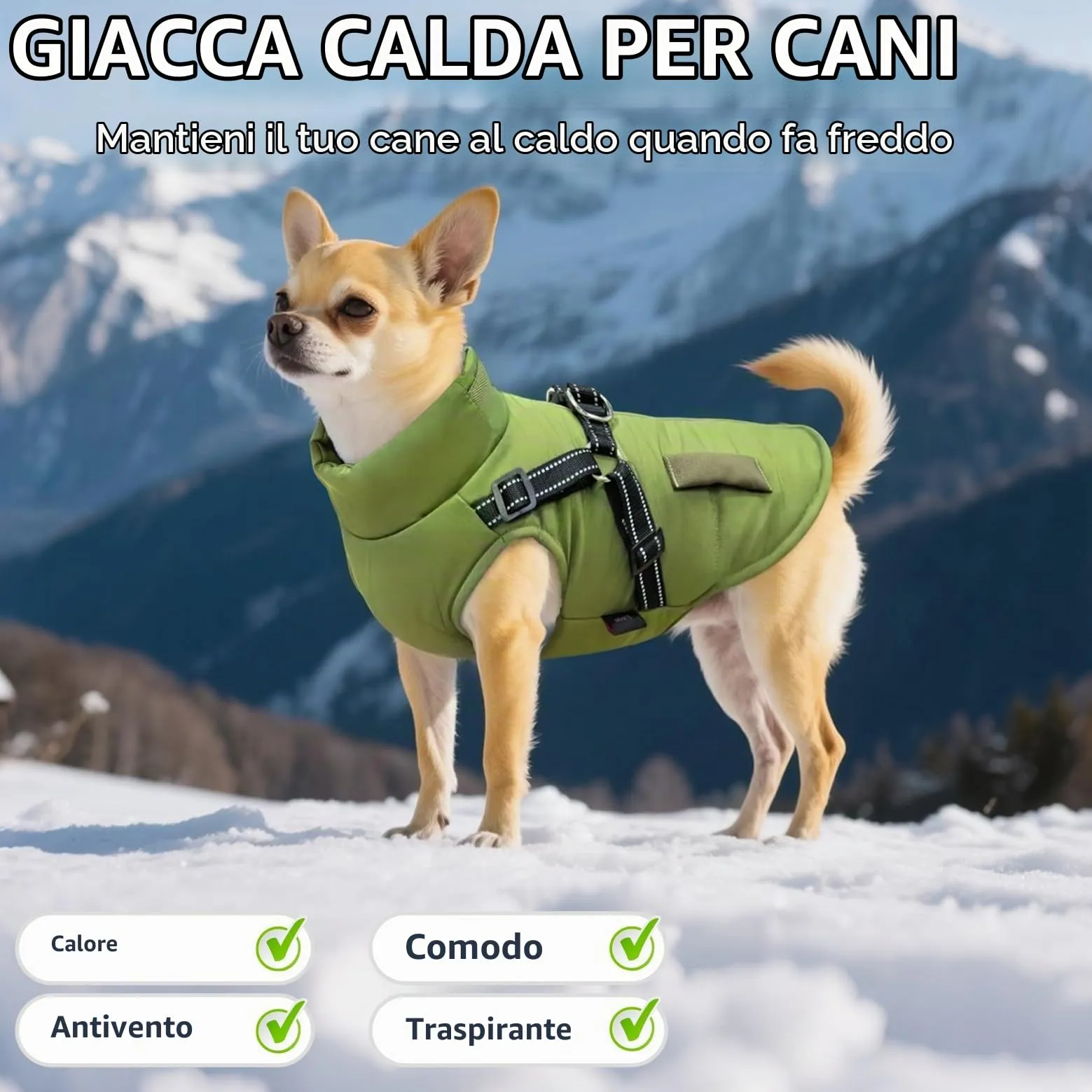 Oslueidy Giubbotti invernali per cani,Cappotti caldi per cani Vestiti per cani Abbigliamento per cani Gilet impermeabile per cuccioli con pettorina per cani di piccola taglia media - immagine 4