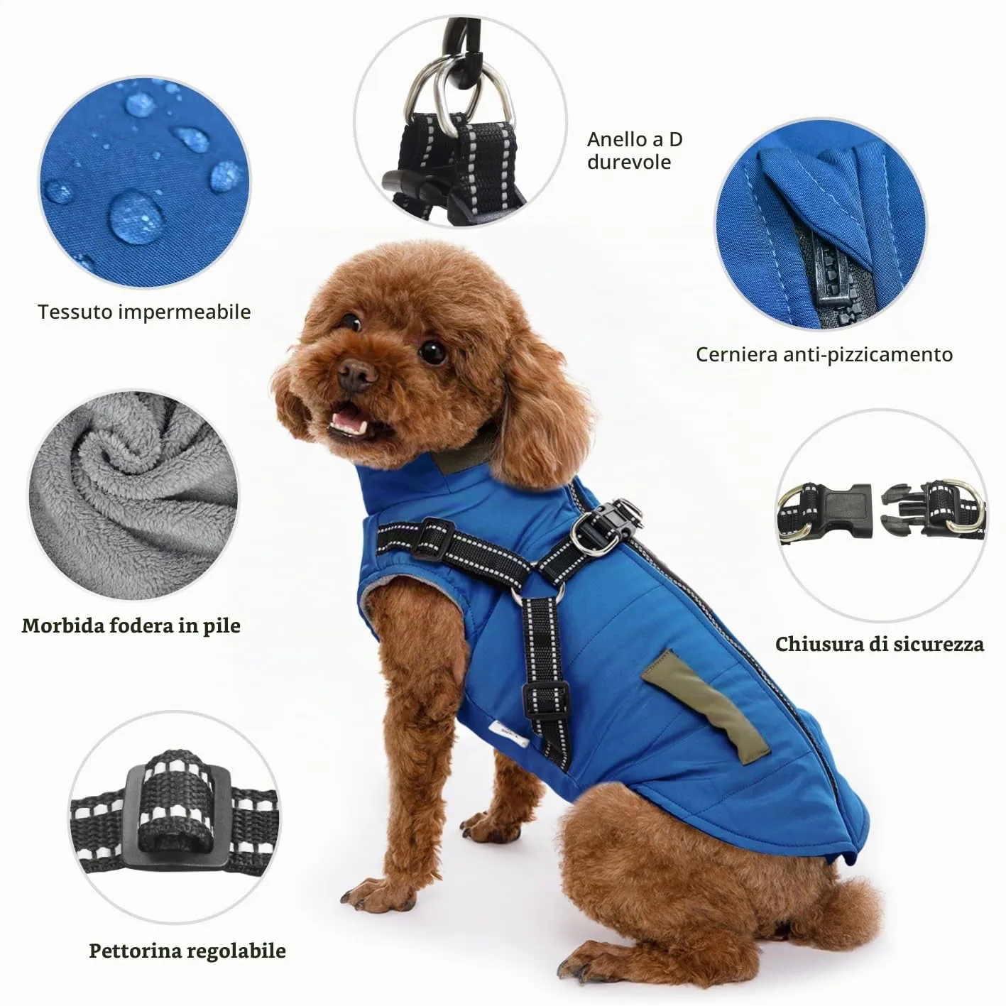 Oslueidy Giubbotti invernali per cani,Cappotti caldi per cani Vestiti per cani Abbigliamento per cani Gilet impermeabile per cuccioli con pettorina per cani di piccola taglia media - immagine 7
