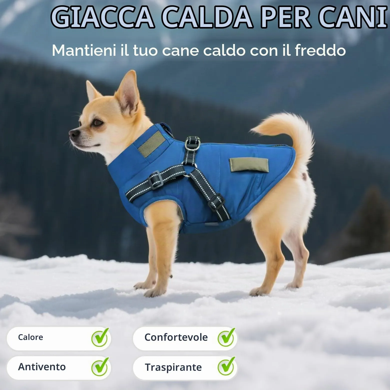 Oslueidy Giubbotti invernali per cani,Cappotti caldi per cani Vestiti per cani Abbigliamento per cani Gilet impermeabile per cuccioli con pettorina per cani di piccola taglia media - immagine 4
