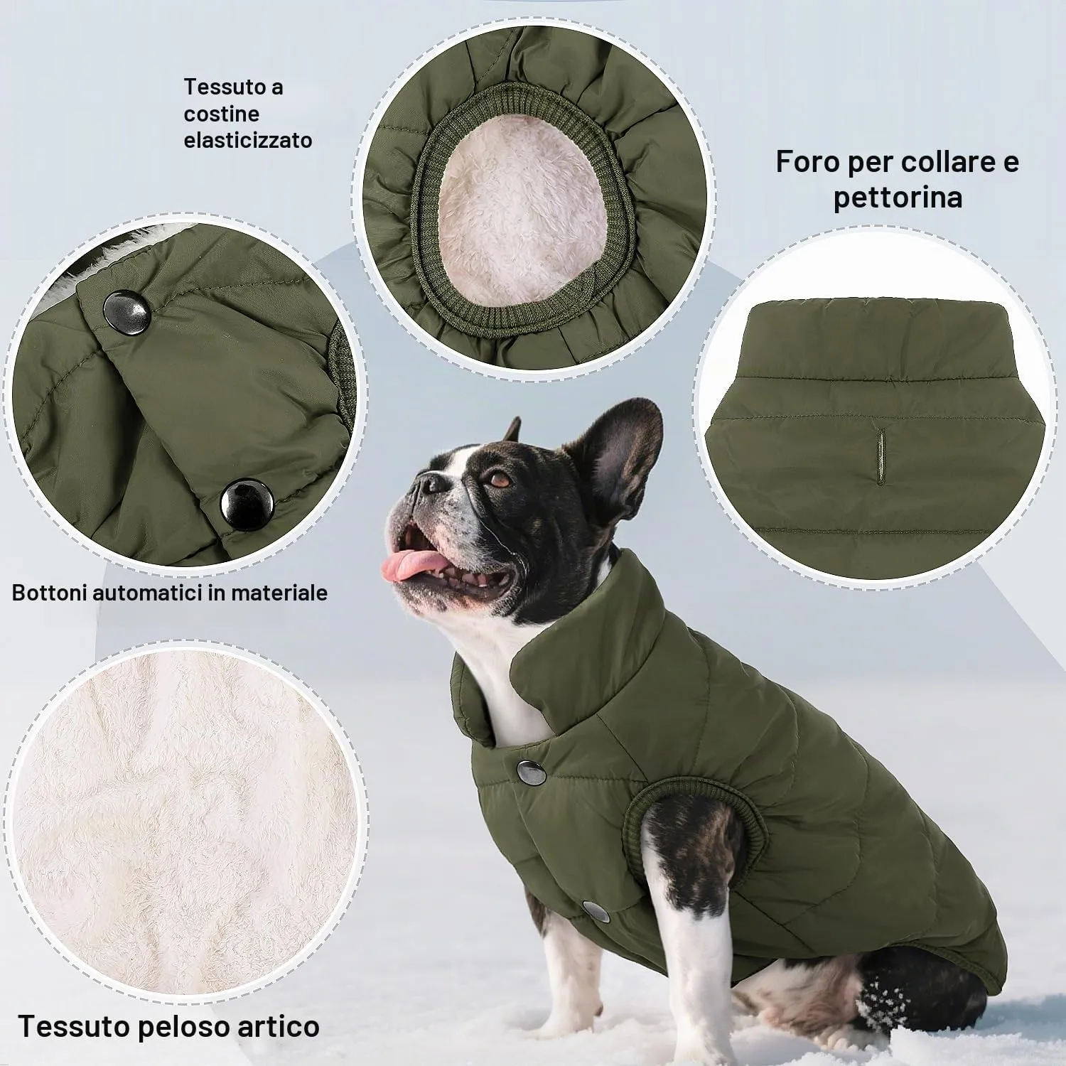 ASENKU Cappotto impermeabile Cane Inverno M, Fodera Polare Spessa, Bottoni Ventrali, Apertura Guinzaglio, Cappottino Cane Taglia Media per Bulldog Francese Corgi, Escursioni Boschive con Maltempo - immagine 2