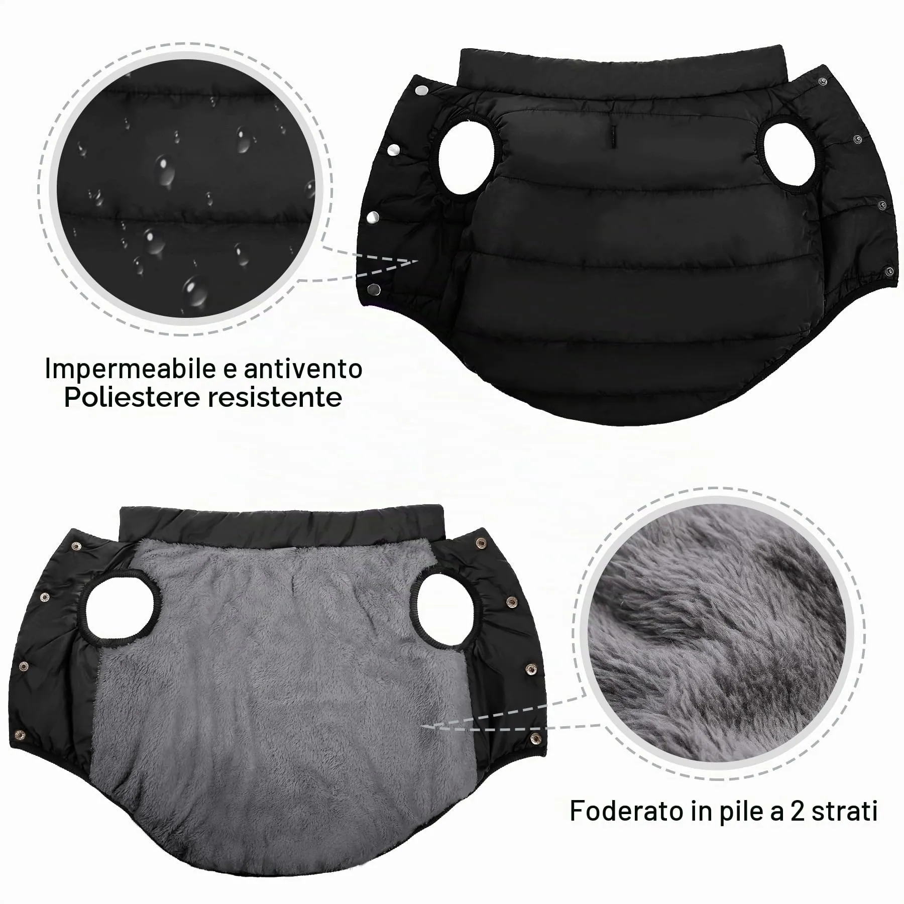 ASENKU Cappotto impermeabile Cane Inverno M, Fodera Polare Spessa, Bottoni Ventrali, Apertura Guinzaglio, Cappottino Cane Taglia Media per Bulldog Francese Corgi, Escursioni Boschive con Maltempo - immagine 4