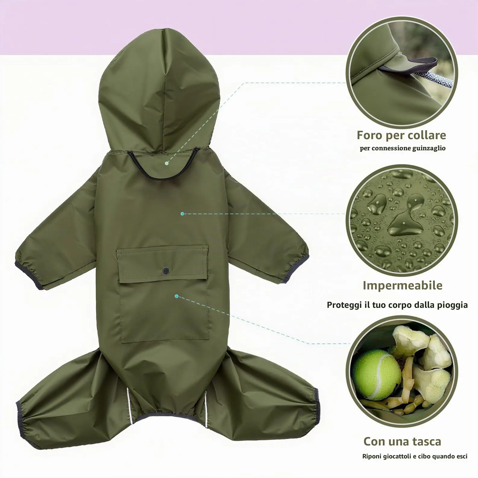 Idepet Impermeabile per cani con cappuccio e foro per collo, poncho impermeabile per pioggia per cani Giacca per pioggia riflettente per cani Felpe con cappuccio antivento - immagine 7