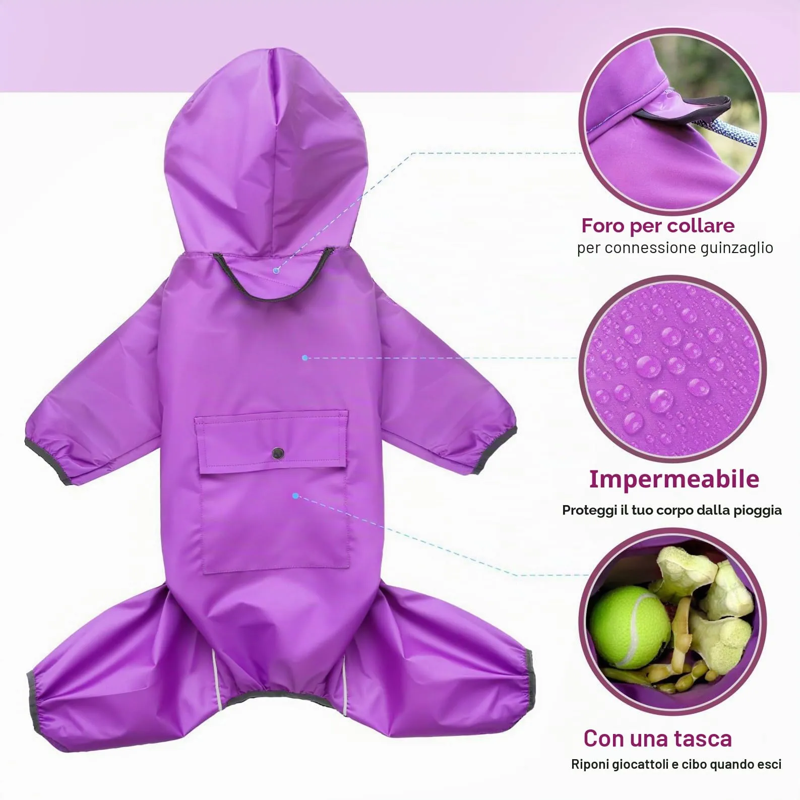 Idepet Impermeabile per cani con cappuccio e foro per collo, poncho impermeabile per pioggia per cani Giacca per pioggia riflettente per cani Felpe con cappuccio antivento - immagine 6