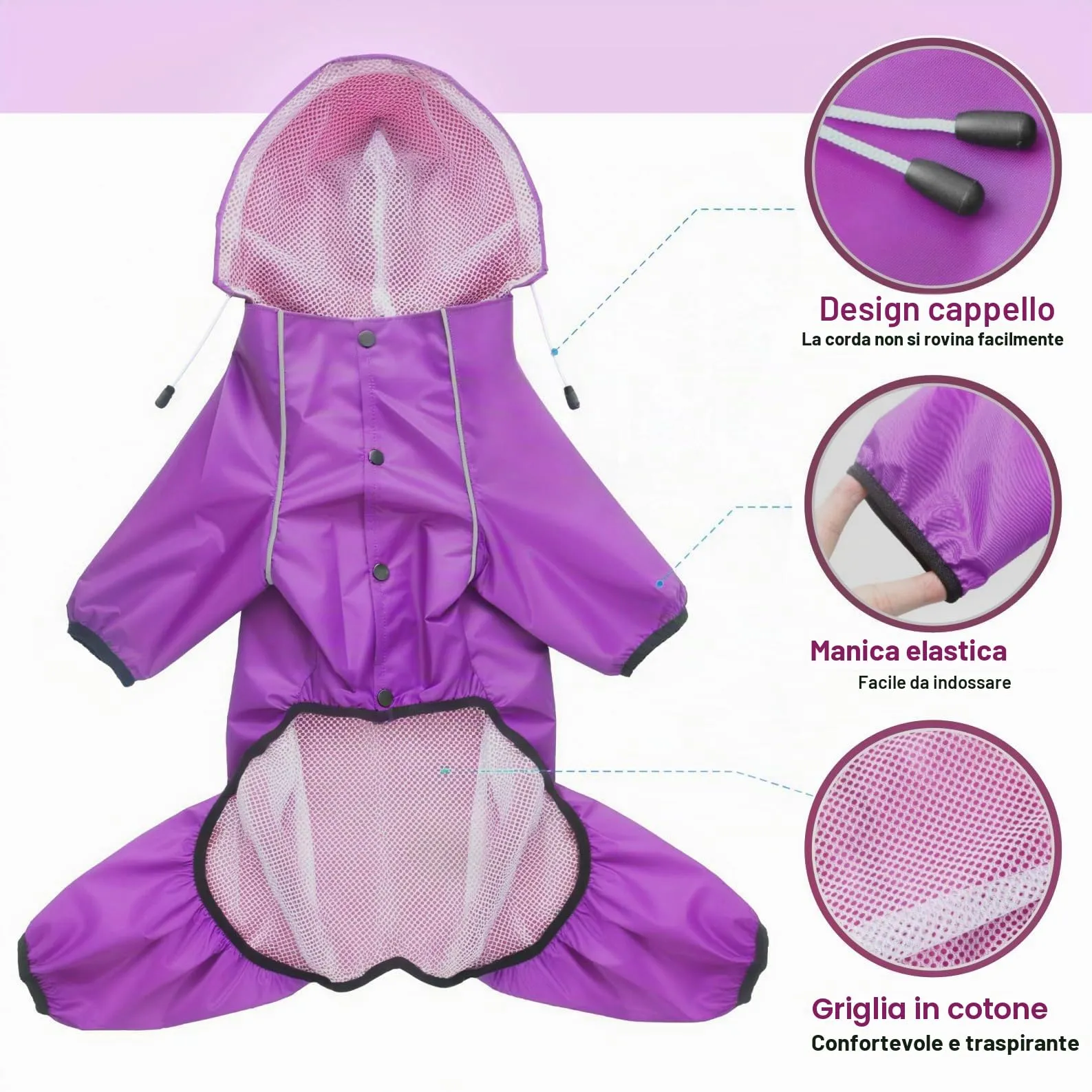 Idepet Impermeabile per cani con cappuccio e foro per collo, poncho impermeabile per pioggia per cani Giacca per pioggia riflettente per cani Felpe con cappuccio antivento - immagine 7