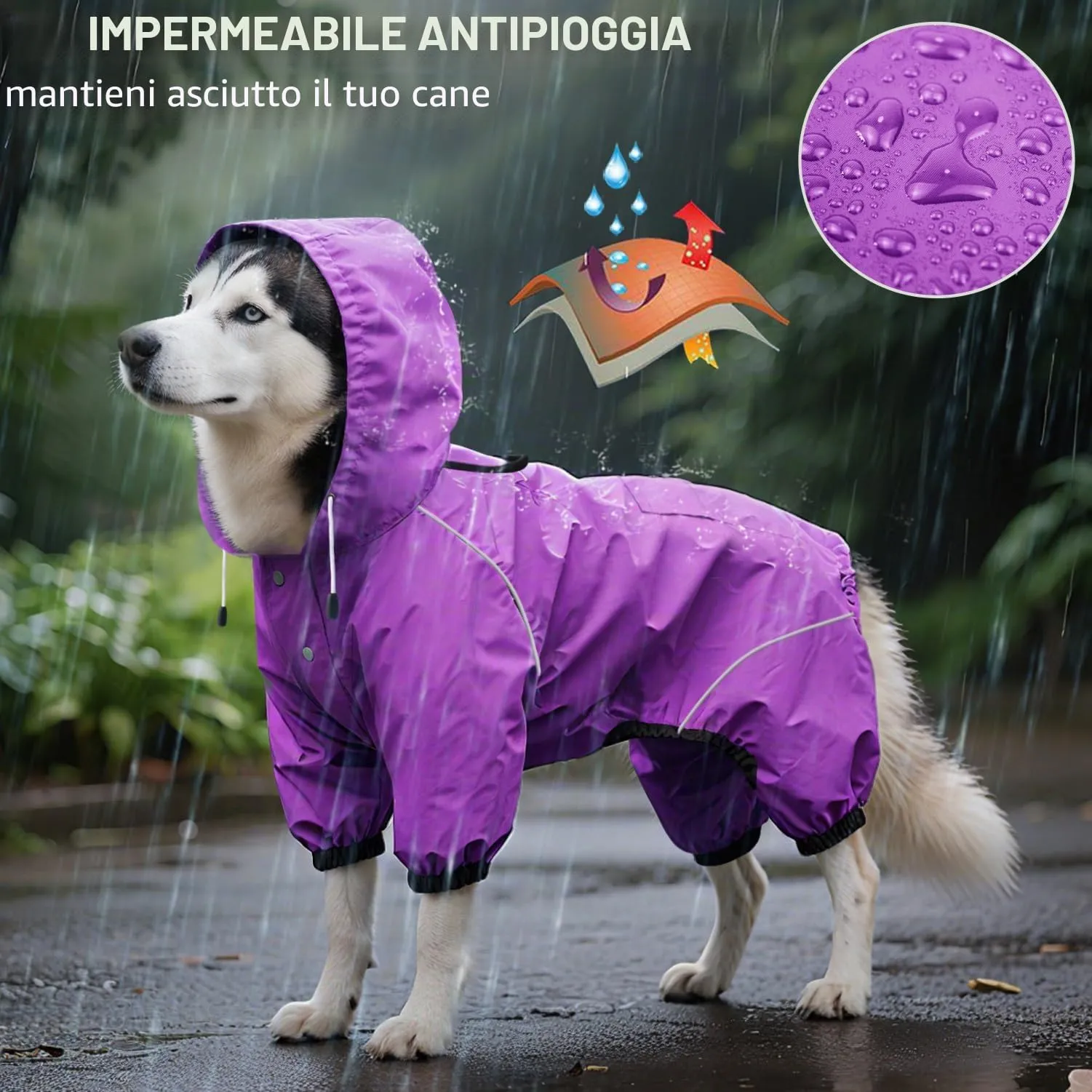 Idepet Impermeabile per cani con cappuccio e foro per collo, poncho impermeabile per pioggia per cani Giacca per pioggia riflettente per cani Felpe con cappuccio antivento - immagine 3