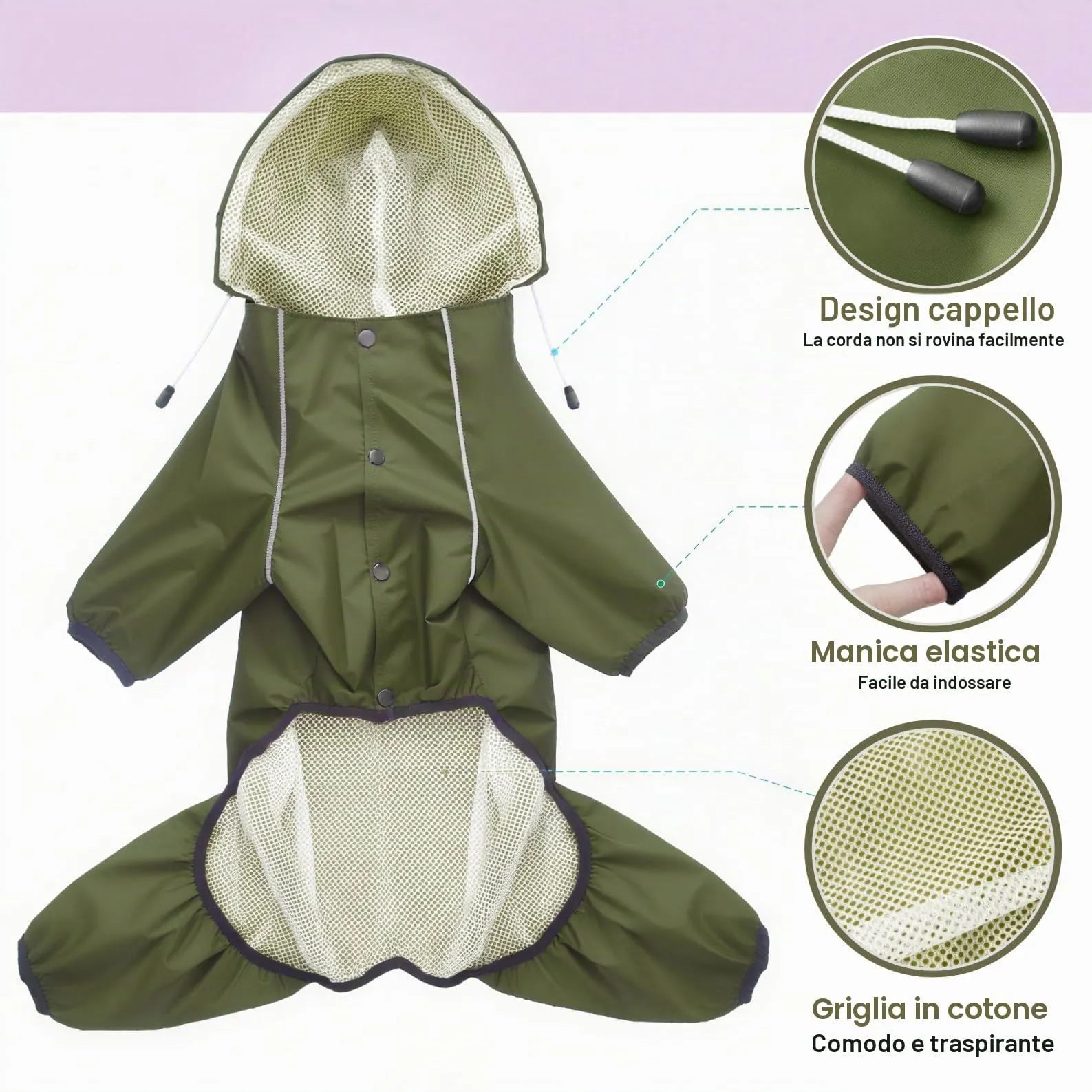 Idepet Impermeabile per cani con cappuccio e foro per collo, poncho impermeabile per pioggia per cani Giacca per pioggia riflettente per cani Felpe con cappuccio antivento - immagine 6