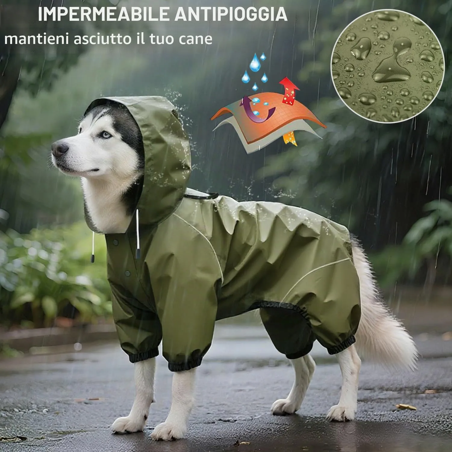 Idepet Impermeabile per cani con cappuccio e foro per collo, poncho impermeabile per pioggia per cani Giacca per pioggia riflettente per cani Felpe con cappuccio antivento - immagine 3