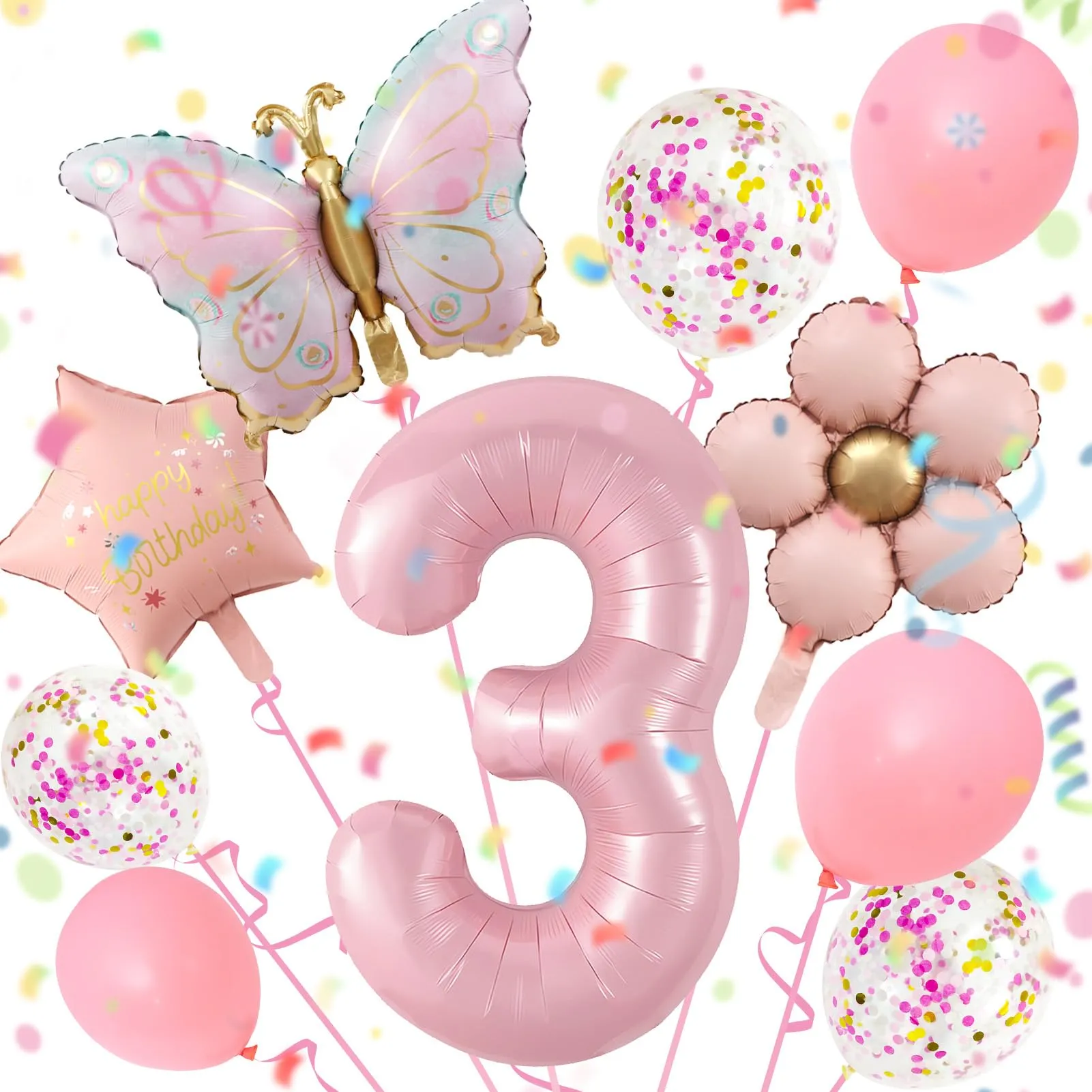 12 Pezzi Palloncini Farfalla 3 Anni, con Palloncini Fiori - immagine 1