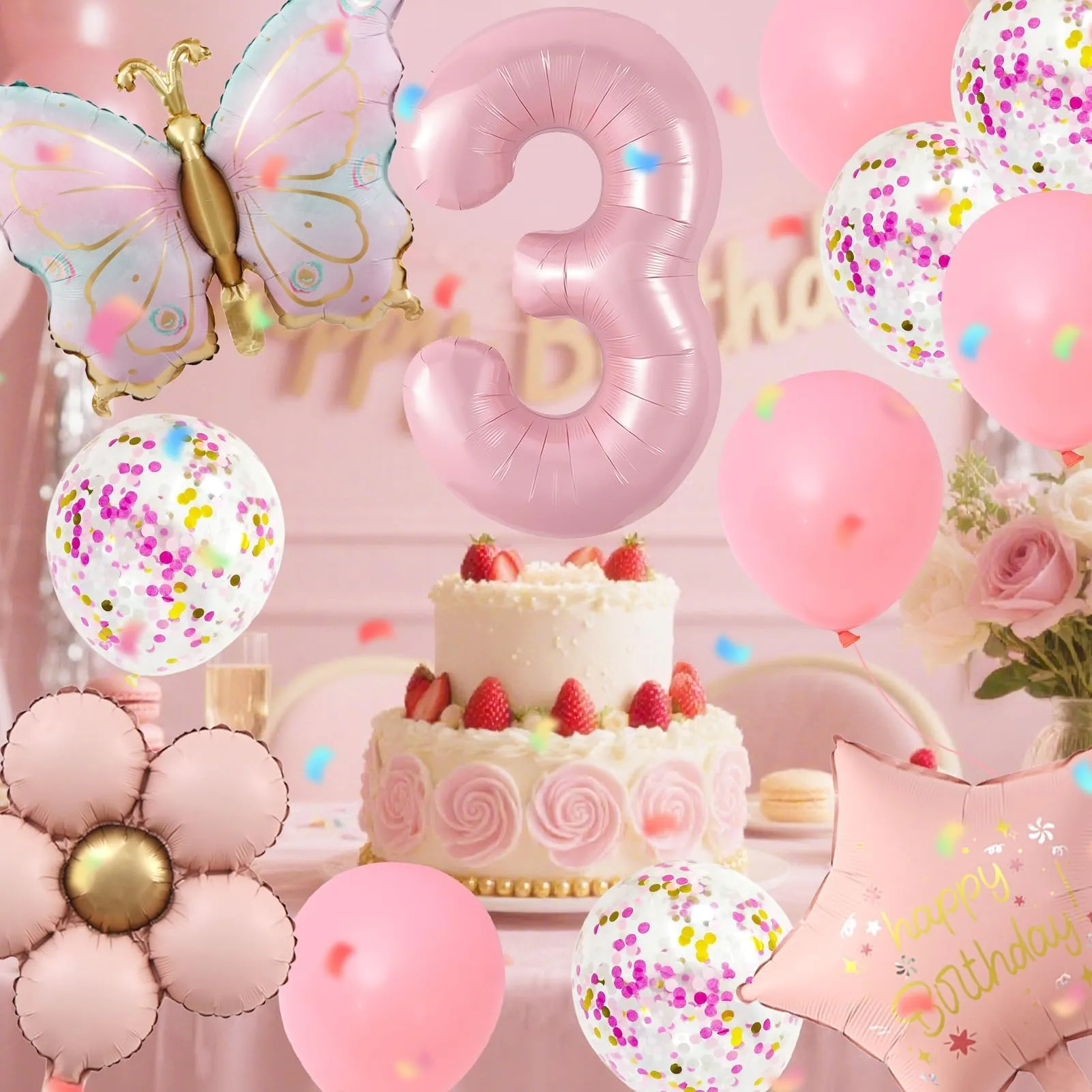 12 Pezzi Palloncini Farfalla 3 Anni, con Palloncini Fiori - immagine 4
