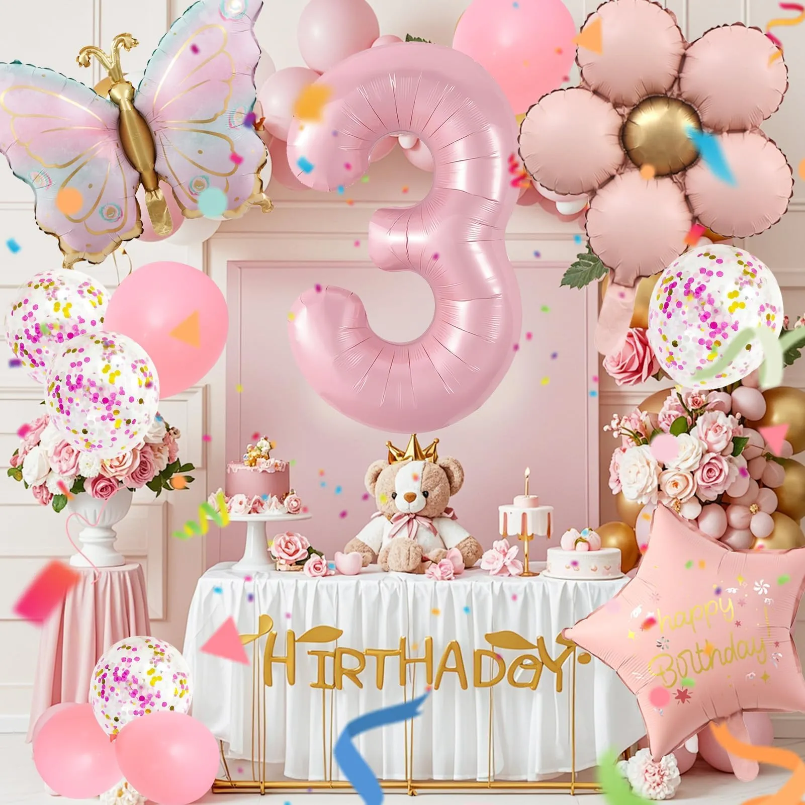 12 Pezzi Palloncini Farfalla 3 Anni, con Palloncini Fiori - immagine 5
