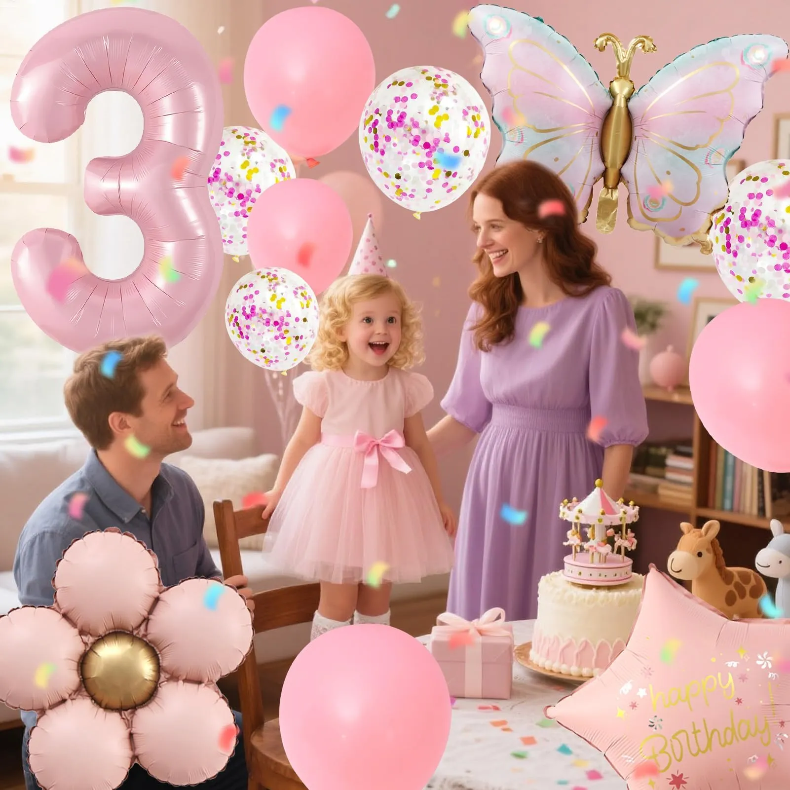 12 Pezzi Palloncini Farfalla 3 Anni, con Palloncini Fiori - immagine 7