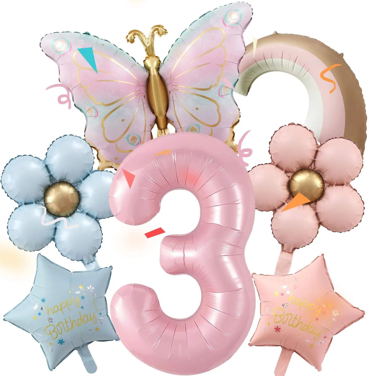 7 Pezzi Palloncini Farfalla 3 Anni, Farfalle Compleanno Decorazione - immagine 1
