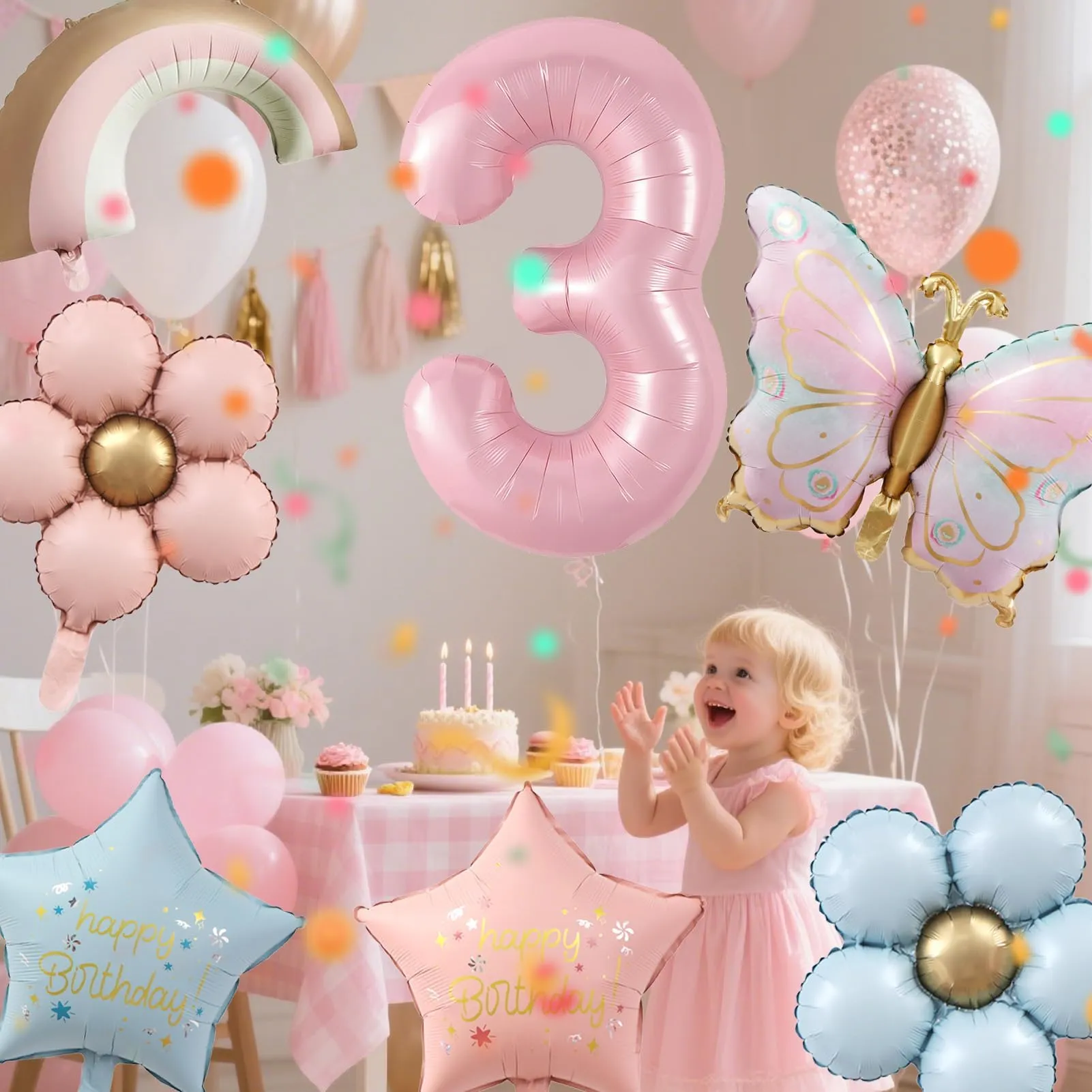 7 Pezzi Palloncini Farfalla 3 Anni, Farfalle Compleanno Decorazione - immagine 7