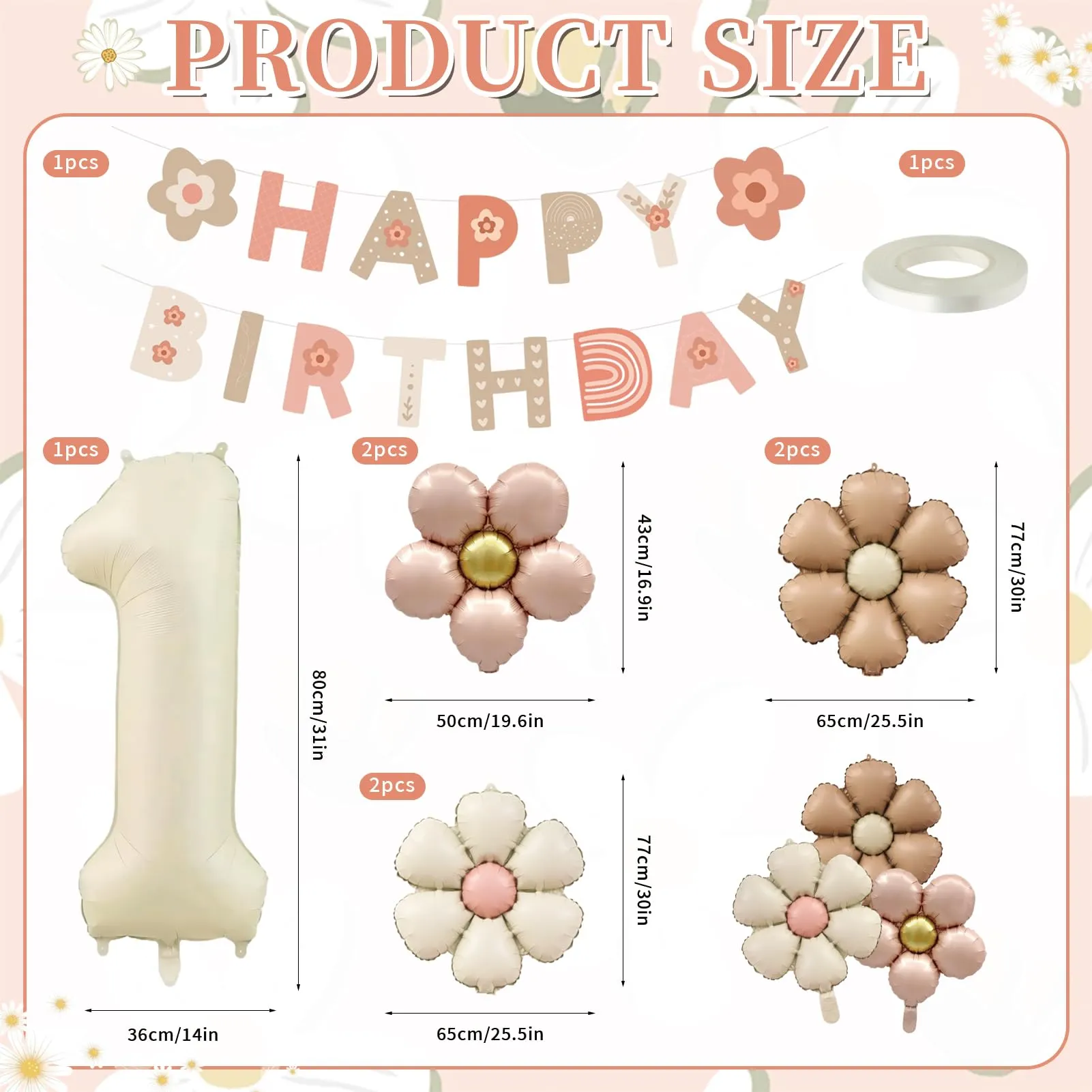8 Pezzi Palloncini Compleanno 1 Anno Bimba, Palloncino Foil Margherita - immagine 2