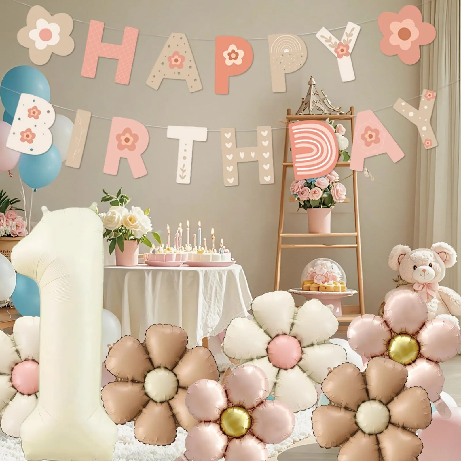 8 Pezzi Palloncini Compleanno 1 Anno Bimba, Palloncino Foil Margherita - immagine 4
