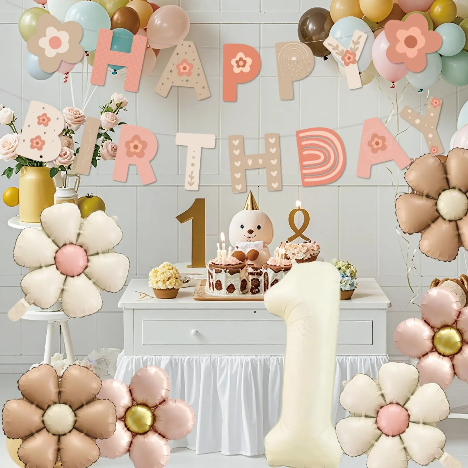8 Pezzi Palloncini Compleanno 1 Anno Bimba, Palloncino Foil Margherita - immagine 7