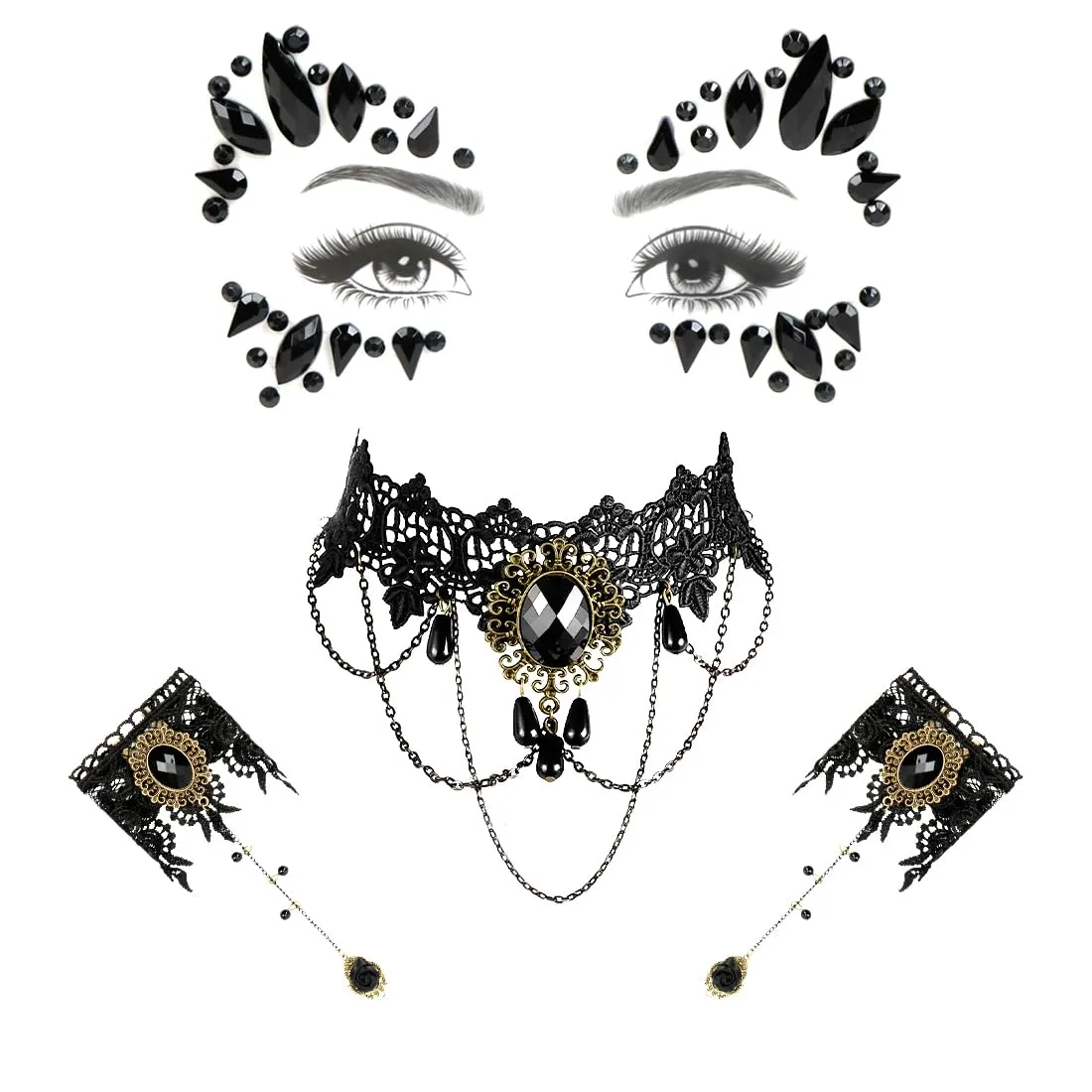 Augesak Halloween Gothic Schmuckck, 4 pezzi Halloween Vampir Accessori Damen, Retro Spitze Vampir Zubehör - immagine 1