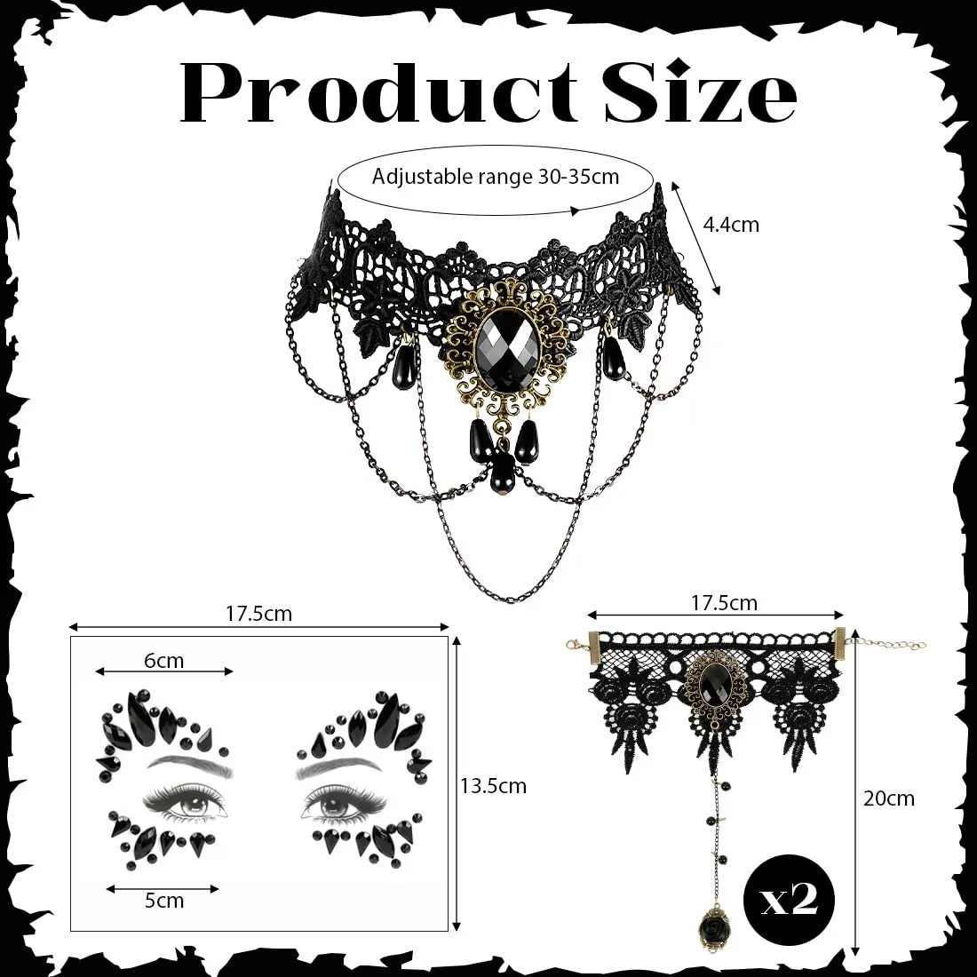 Augesak Halloween Gothic Schmuckck, 4 pezzi Halloween Vampir Accessori Damen, Retro Spitze Vampir Zubehör - immagine 2