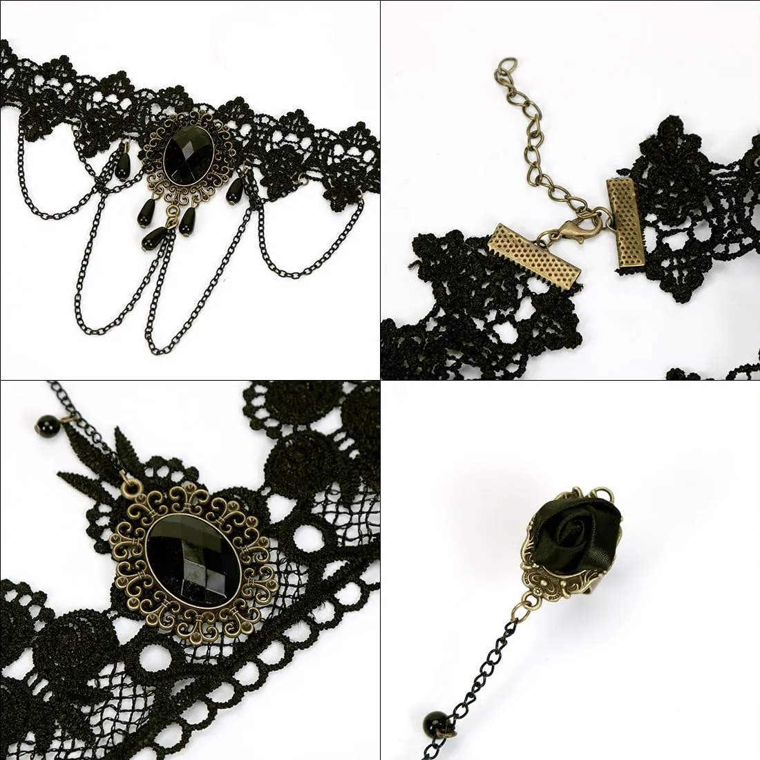 Augesak Halloween Gothic Schmuckck, 4 pezzi Halloween Vampir Accessori Damen, Retro Spitze Vampir Zubehör - immagine 3