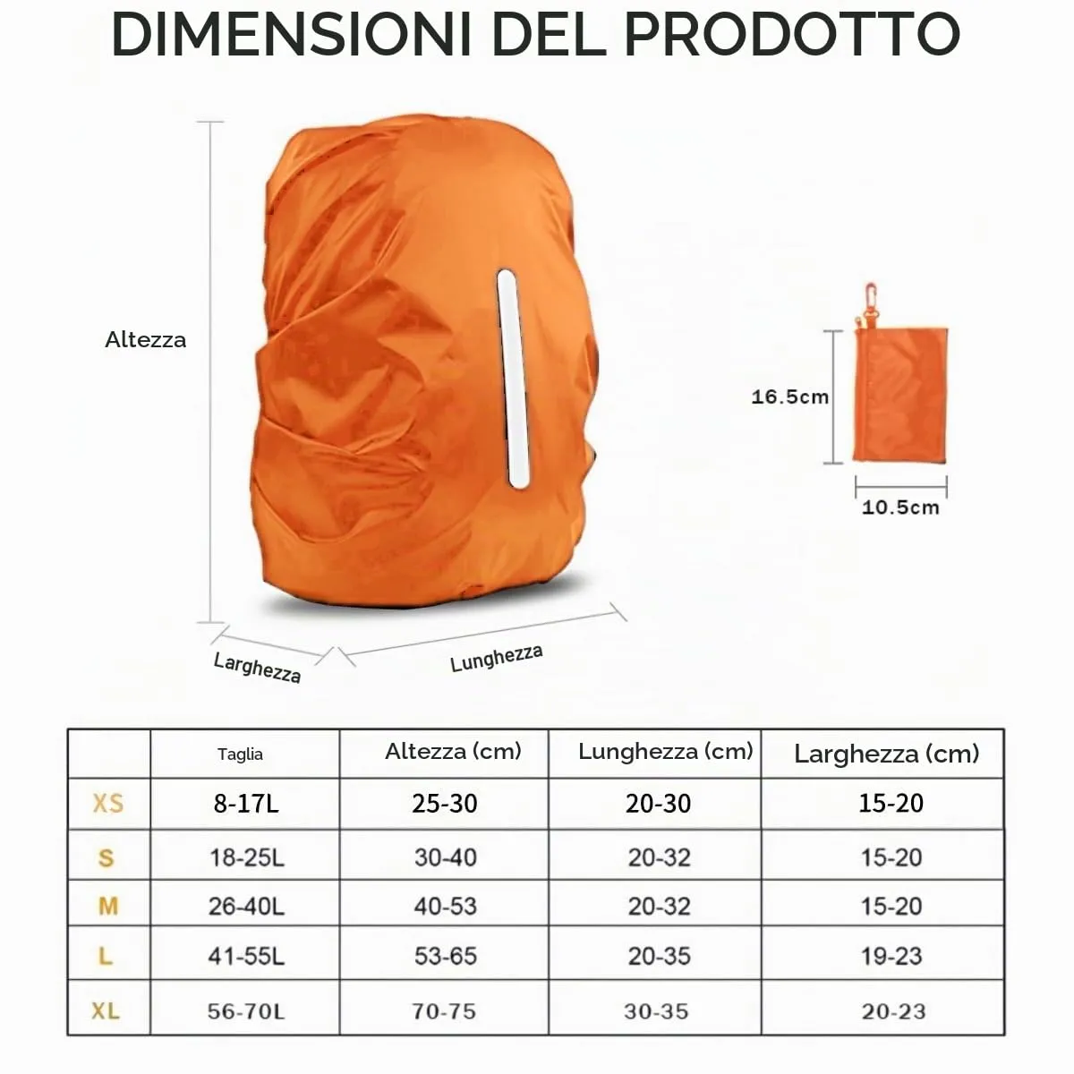 GUKOY - Copertura antipioggia impermeabile con fibbia riflettente per zaino, 2 cinghie antiscivolo regolabili con fibbia a croce, coperture antipioggia, anti neve e antipolvere (arancione, M per zaino - immagine 5