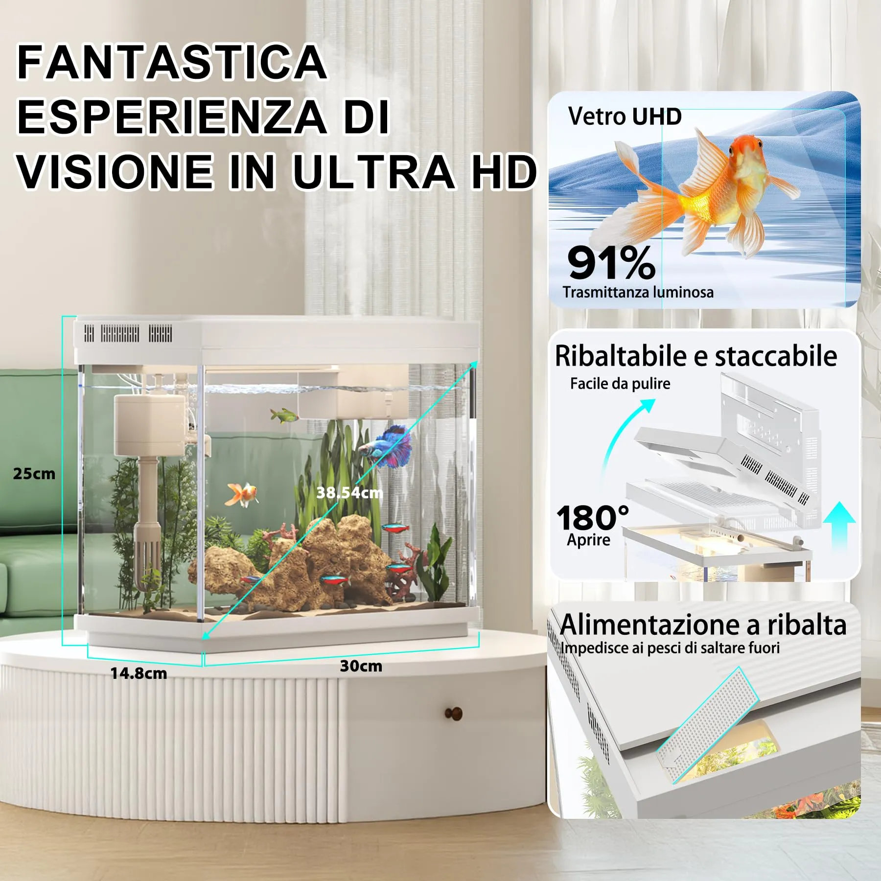 Vehipa Vasca Acquarioi - Acquario 9L con Umidificatore Intelligente, Sistemi Autocircolanti 3 in 1, Display della Temperatura, Illuminazione a 7 Colori - immagine 4