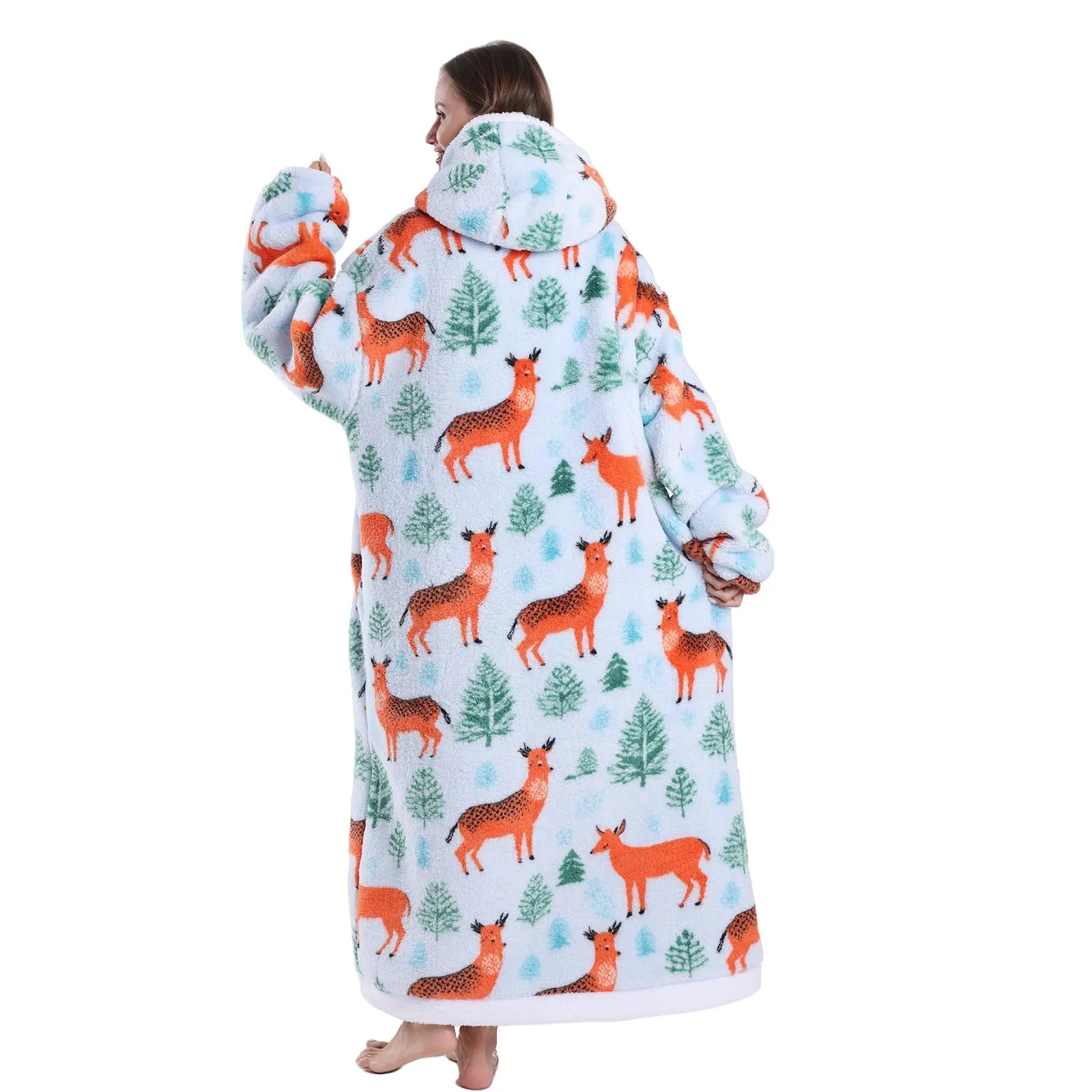 JOREAY Coperta con cappuccio extra lunga oversize da donna, coperta indossabile in pile, soffice felpa gigante con cappuccio per adolescenti, Cervo, Oversized - immagine 4