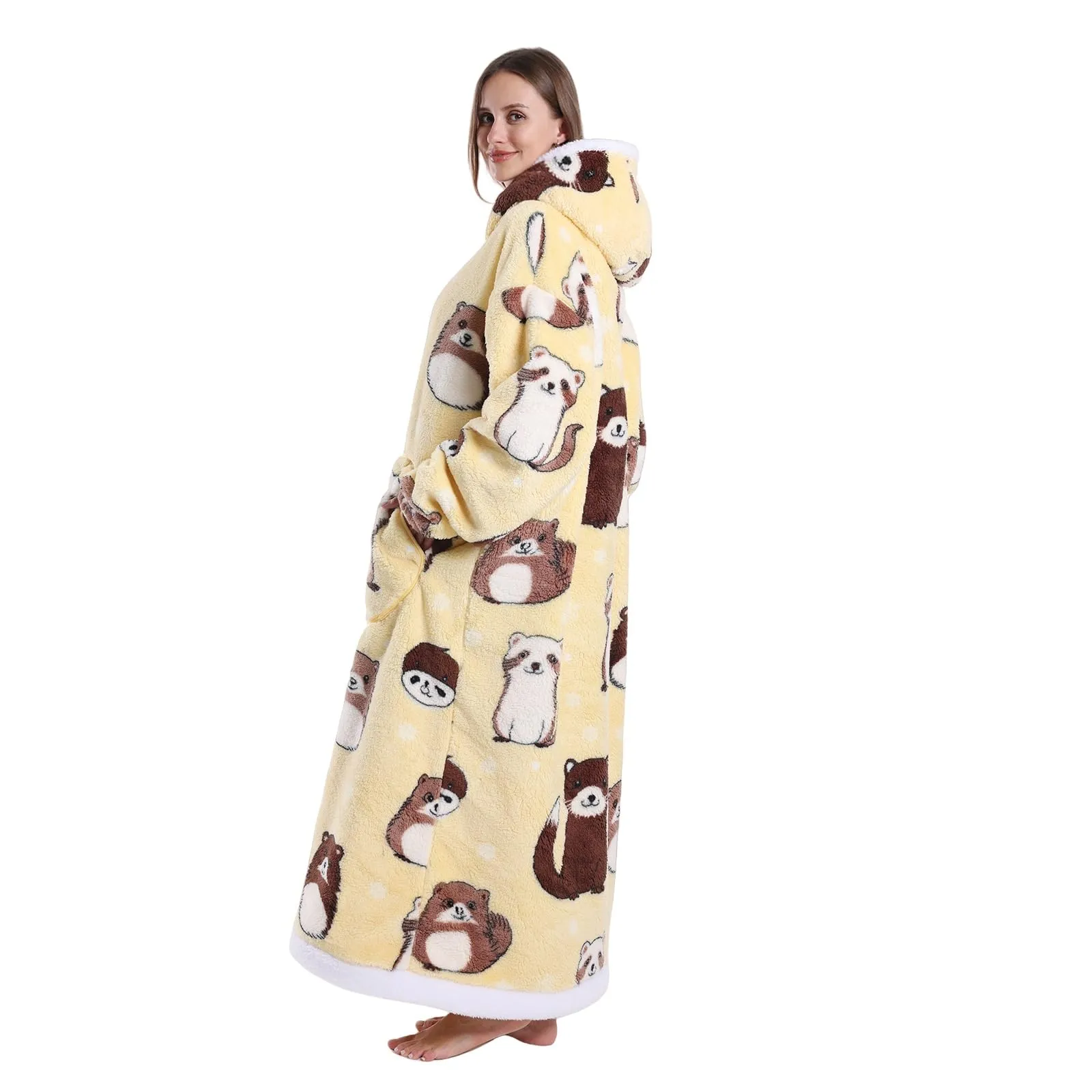 JOREAY Coperta con cappuccio extra lunga oversize da donna, coperta indossabile in pile, soffice felpa gigante con cappuccio per adolescenti, Castoro, Oversized - immagine 3