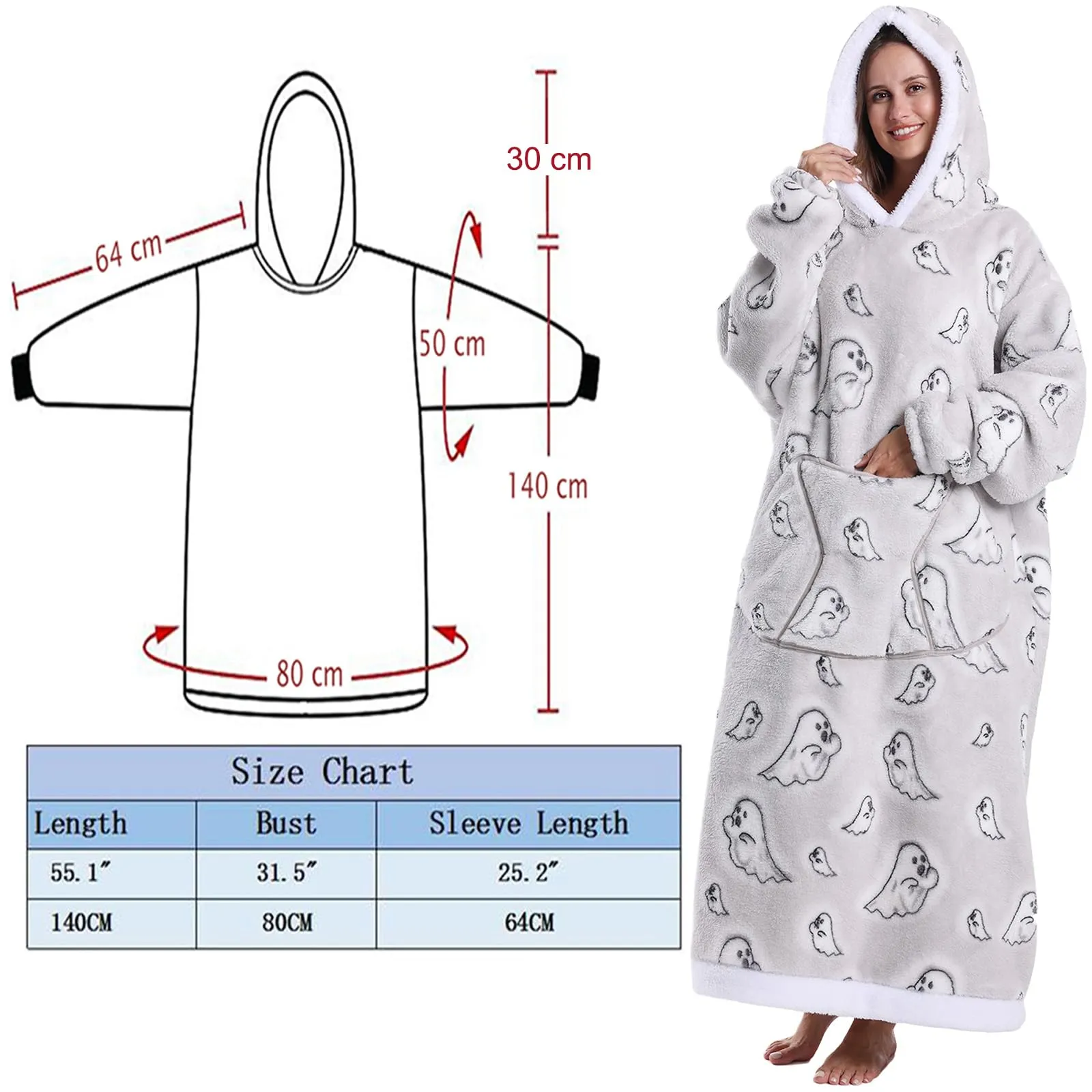 JOREAY Coperta con cappuccio extra lunga oversize da donna, coperta indossabile in pile, soffice felpa gigante con cappuccio per adolescenti, Castoro, Oversized - immagine 6