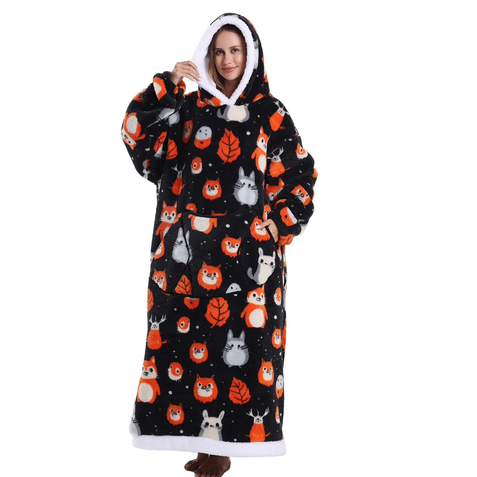 JOREAY Coperta con cappuccio extra lunga oversize da donna, coperta indossabile in pile, soffice felpa gigante con cappuccio per adolescenti, Cincillà, Oversized - immagine 1