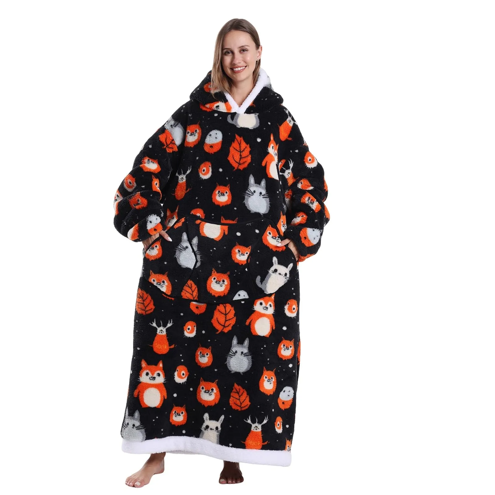 JOREAY Coperta con cappuccio extra lunga oversize da donna, coperta indossabile in pile, soffice felpa gigante con cappuccio per adolescenti, Cincillà, Oversized - immagine 2
