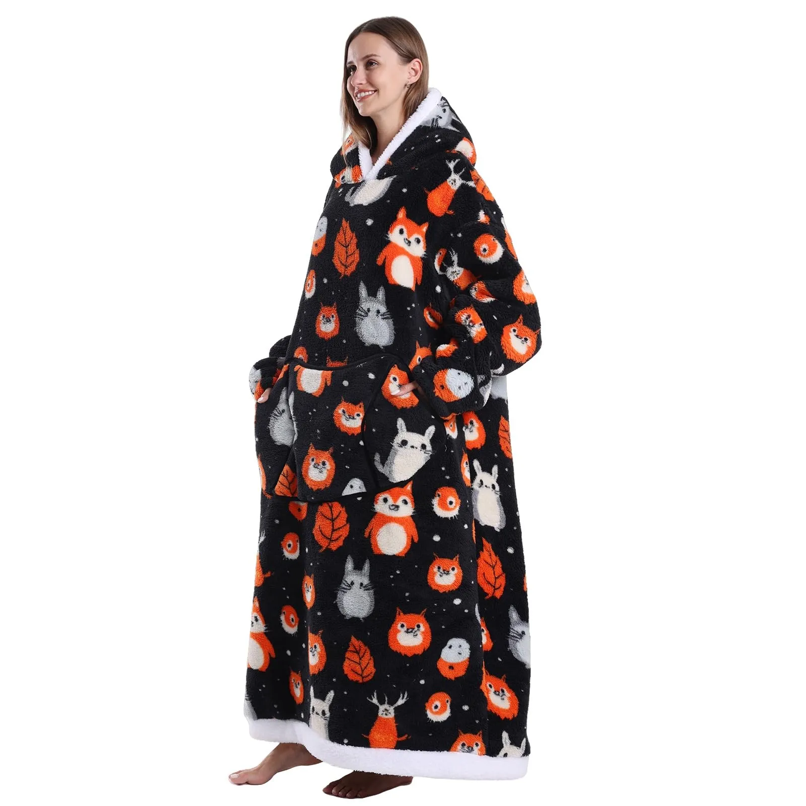JOREAY Coperta con cappuccio extra lunga oversize da donna, coperta indossabile in pile, soffice felpa gigante con cappuccio per adolescenti, Cincillà, Oversized - immagine 3