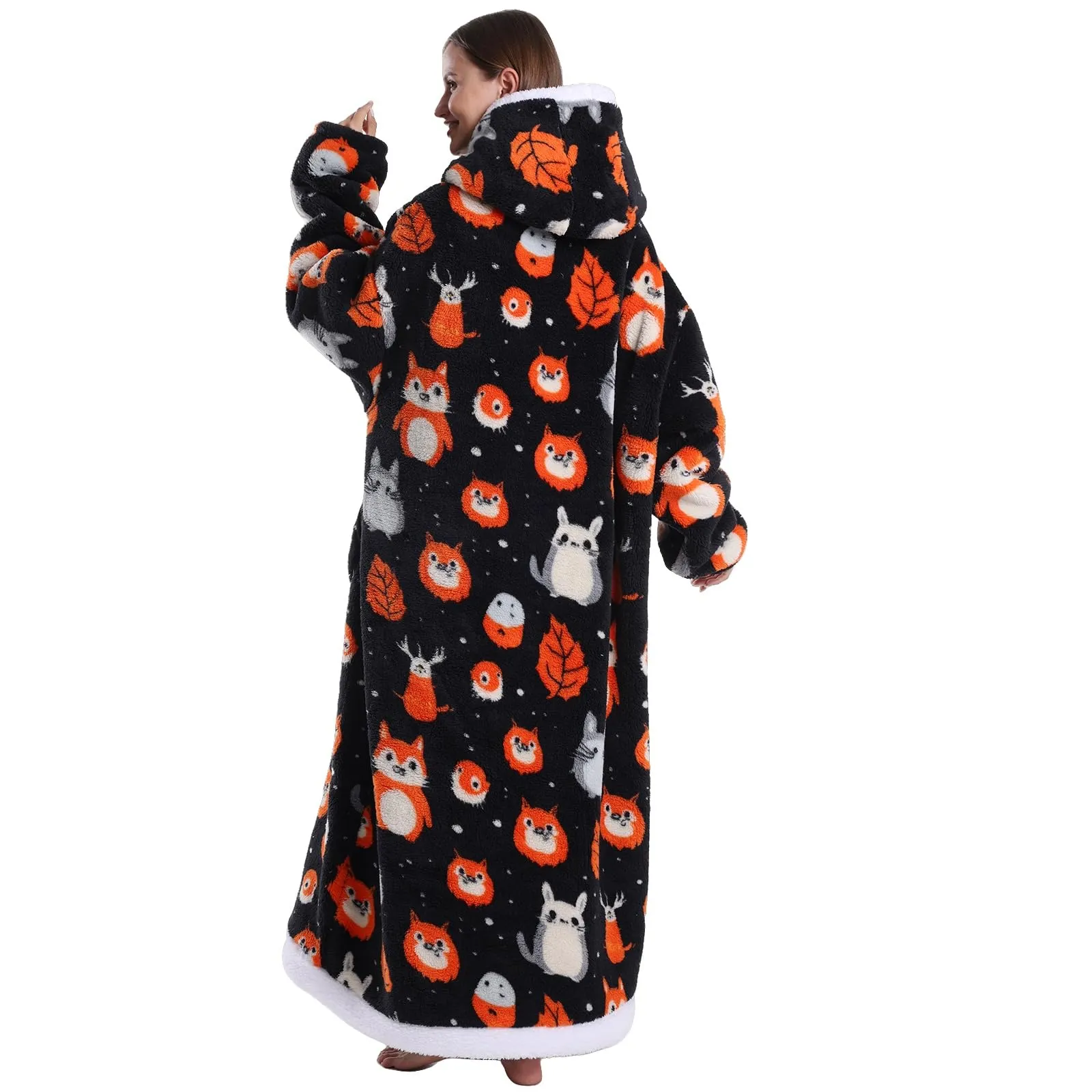 JOREAY Coperta con cappuccio extra lunga oversize da donna, coperta indossabile in pile, soffice felpa gigante con cappuccio per adolescenti, Cincillà, Oversized - immagine 4