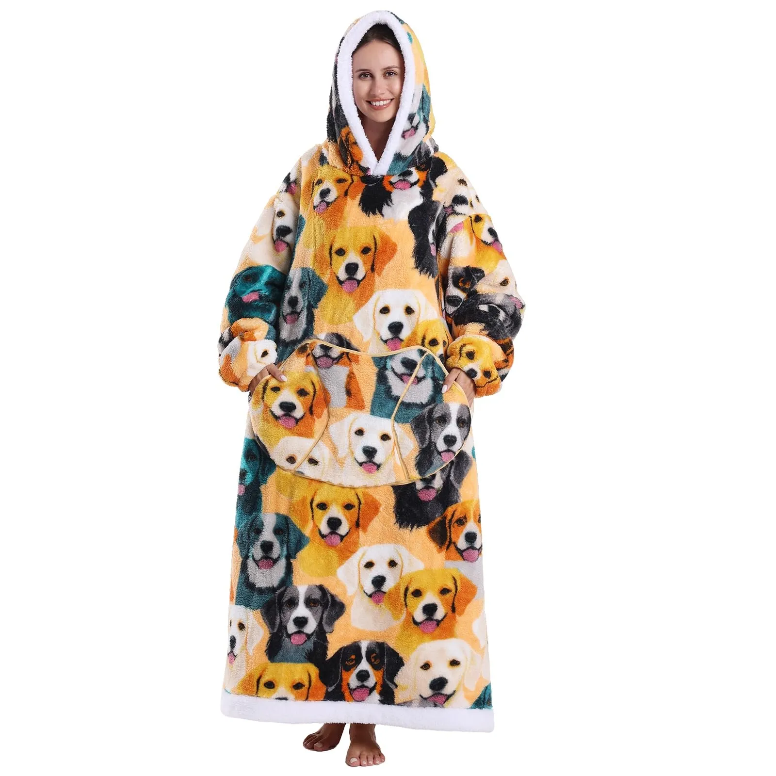 JOREAY Coperta con cappuccio extra lunga oversize da donna, coperta indossabile in pile, soffice felpa gigante con cappuccio per adolescenti, Golden Retriever, Oversized - immagine 1