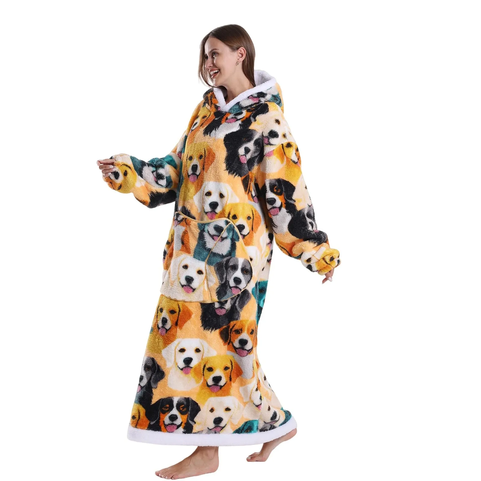JOREAY Coperta con cappuccio extra lunga oversize da donna, coperta indossabile in pile, soffice felpa gigante con cappuccio per adolescenti, Golden Retriever, Oversized - immagine 3