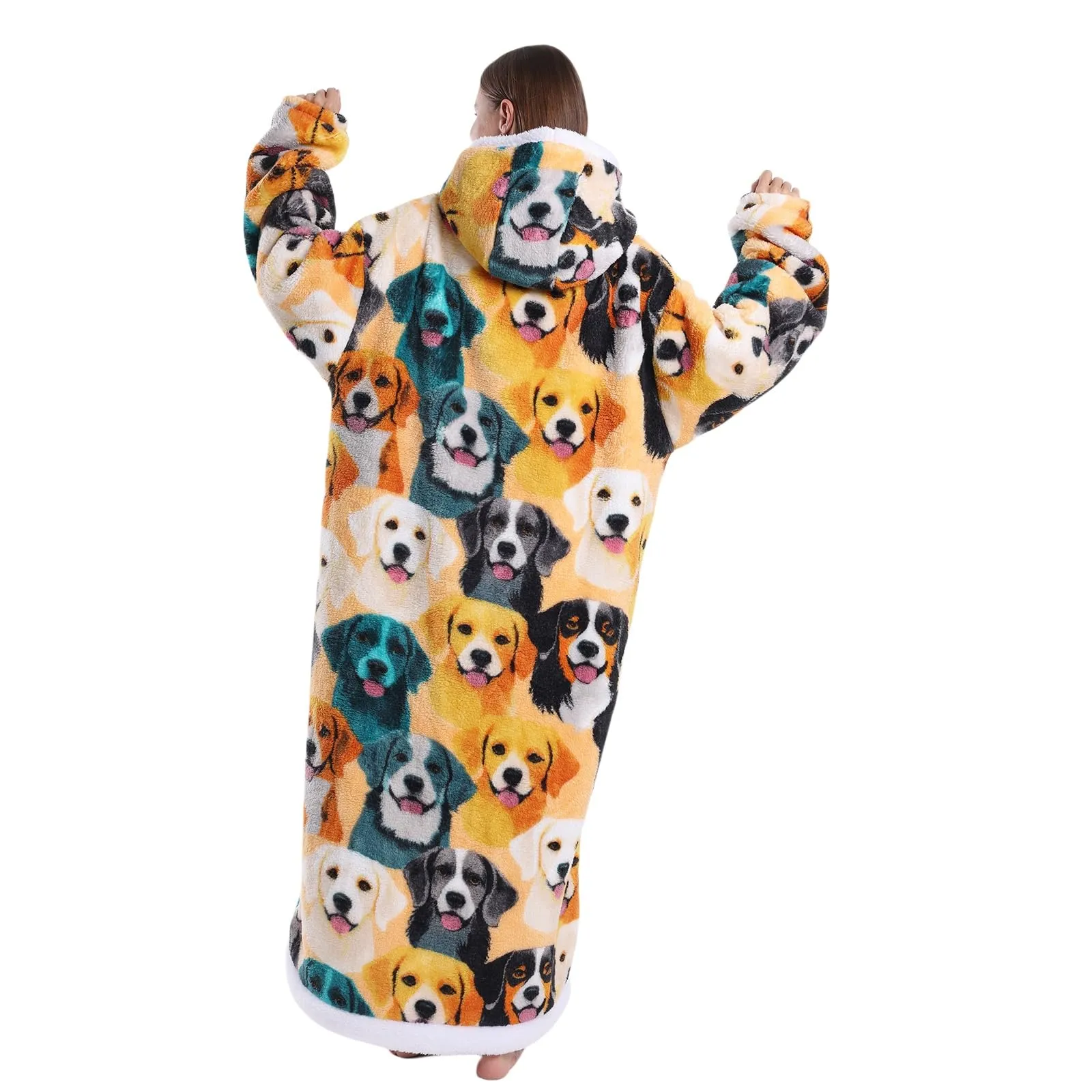 JOREAY Coperta con cappuccio extra lunga oversize da donna, coperta indossabile in pile, soffice felpa gigante con cappuccio per adolescenti, Golden Retriever, Oversized - immagine 4
